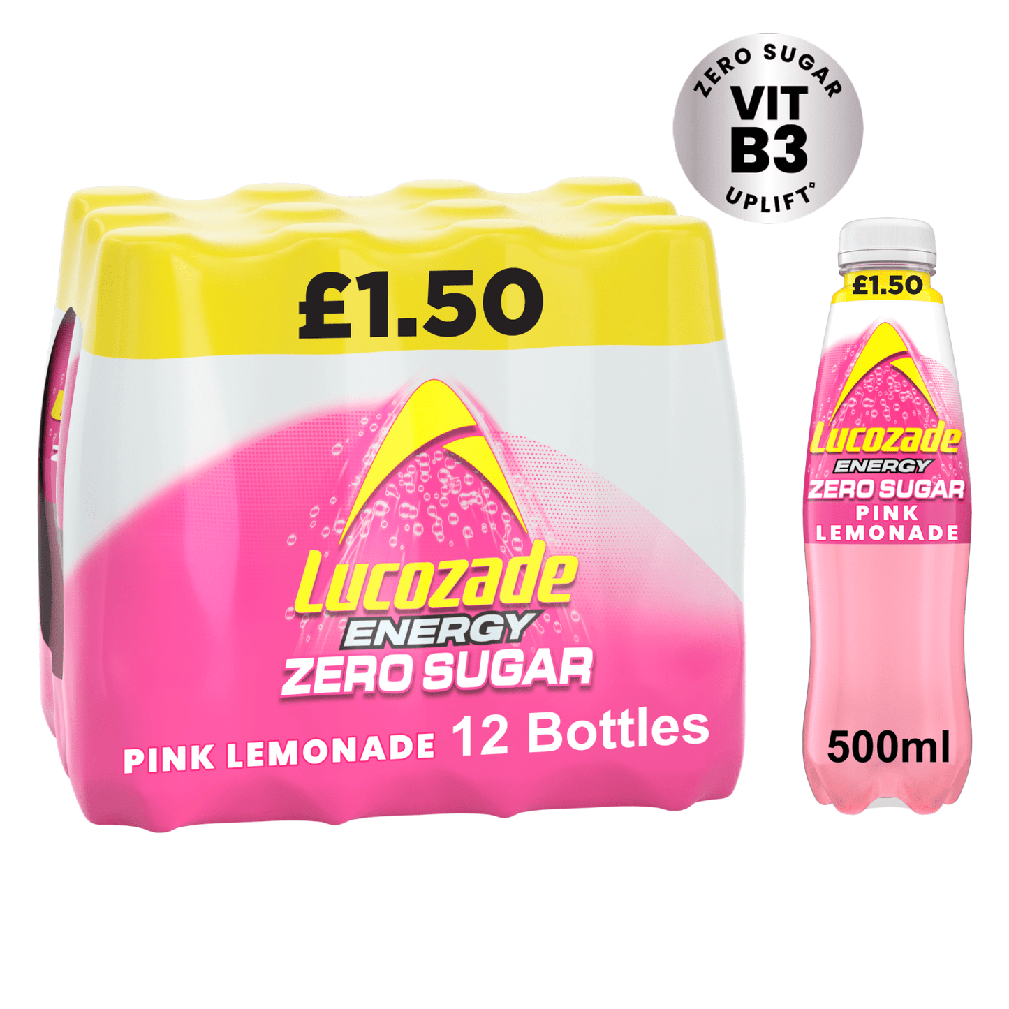 Lucozade Zero Sugar Drink Pink Lemonade 500ml PMP £1.50 - UK Food & Drink - 5054267014374