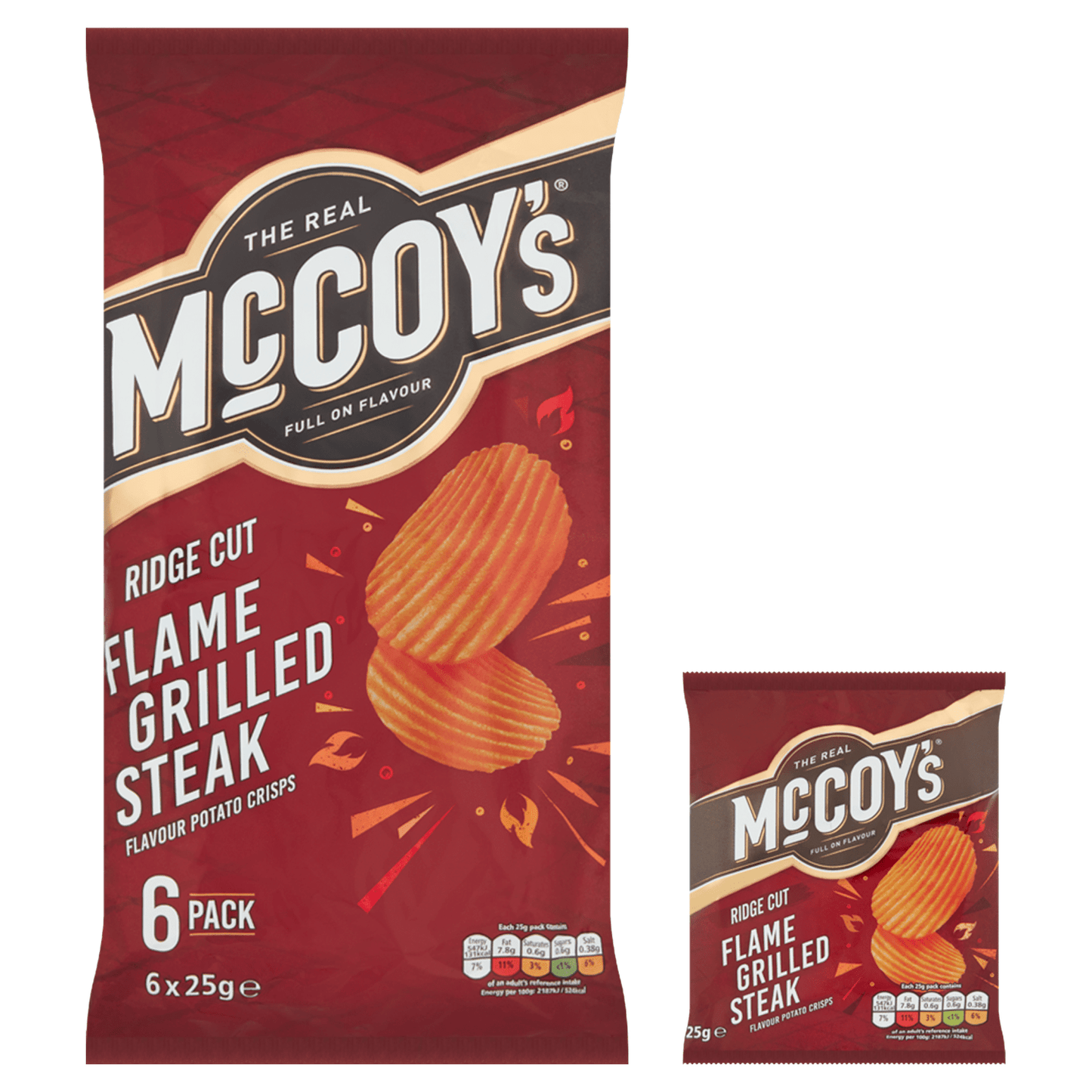 McCoy's Flame Grilled Steak Flavour Potato Crisps 6 x 25g - UK Food & Drink - 5000237130056