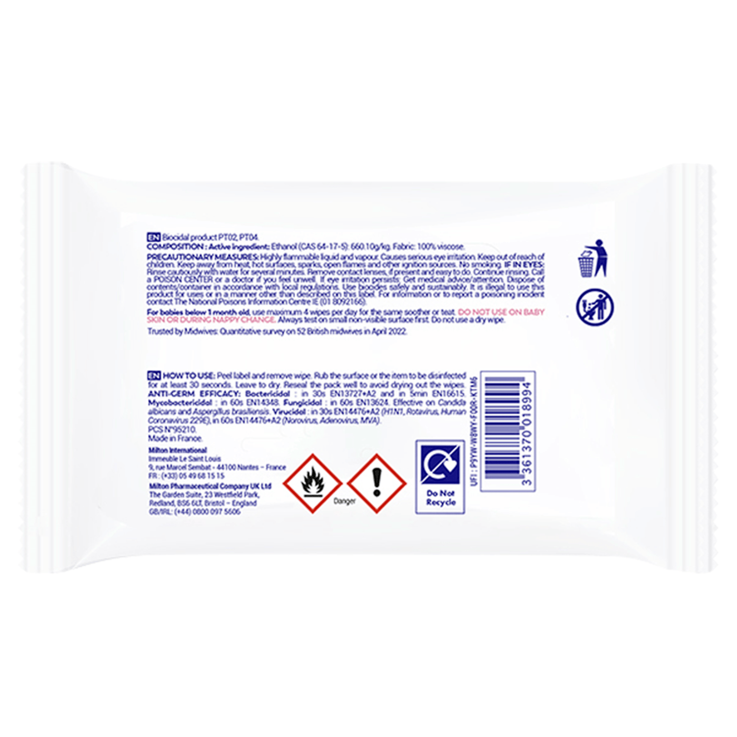 Milton 30 Antibacterial Surface Wipes - UK Food & Drink - 3361370018994