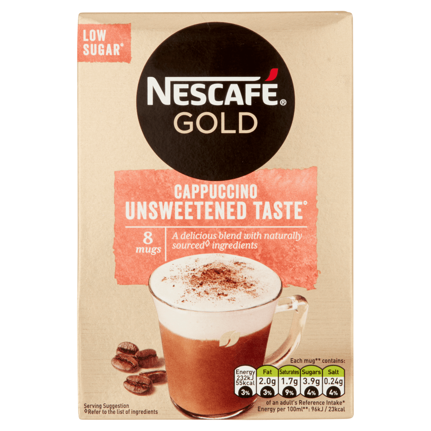 Nescafe Gold Cappuccino Unsweetened Taste Instant Coffee 8 x 14.2g (113.6g) - UK Food & Drink - 7613036002455