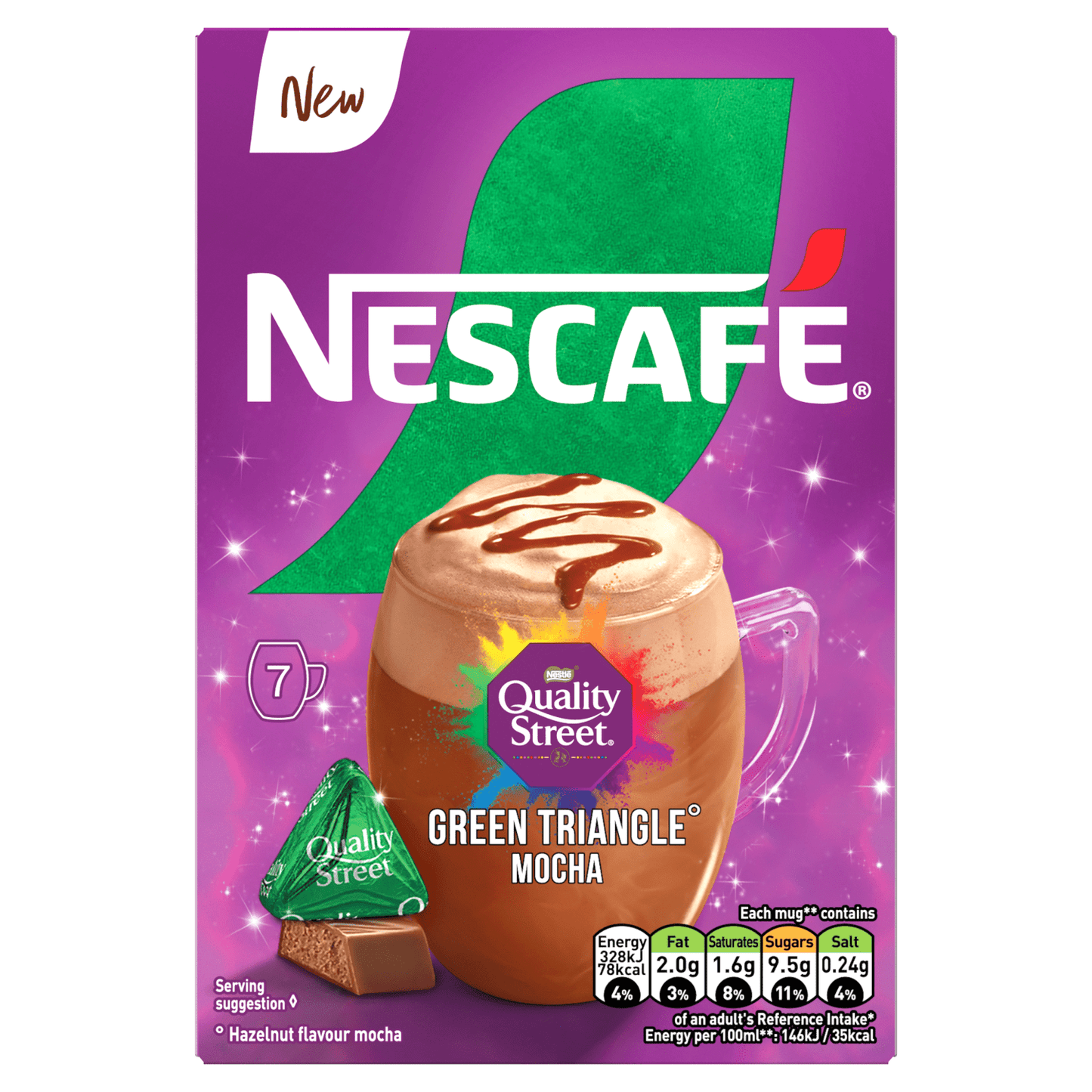 Nescafé Quality Street Green Triangle Hazelnut Flavour Mocha 7 x 19g (133g) - UK Food & Drink - 8445291157736