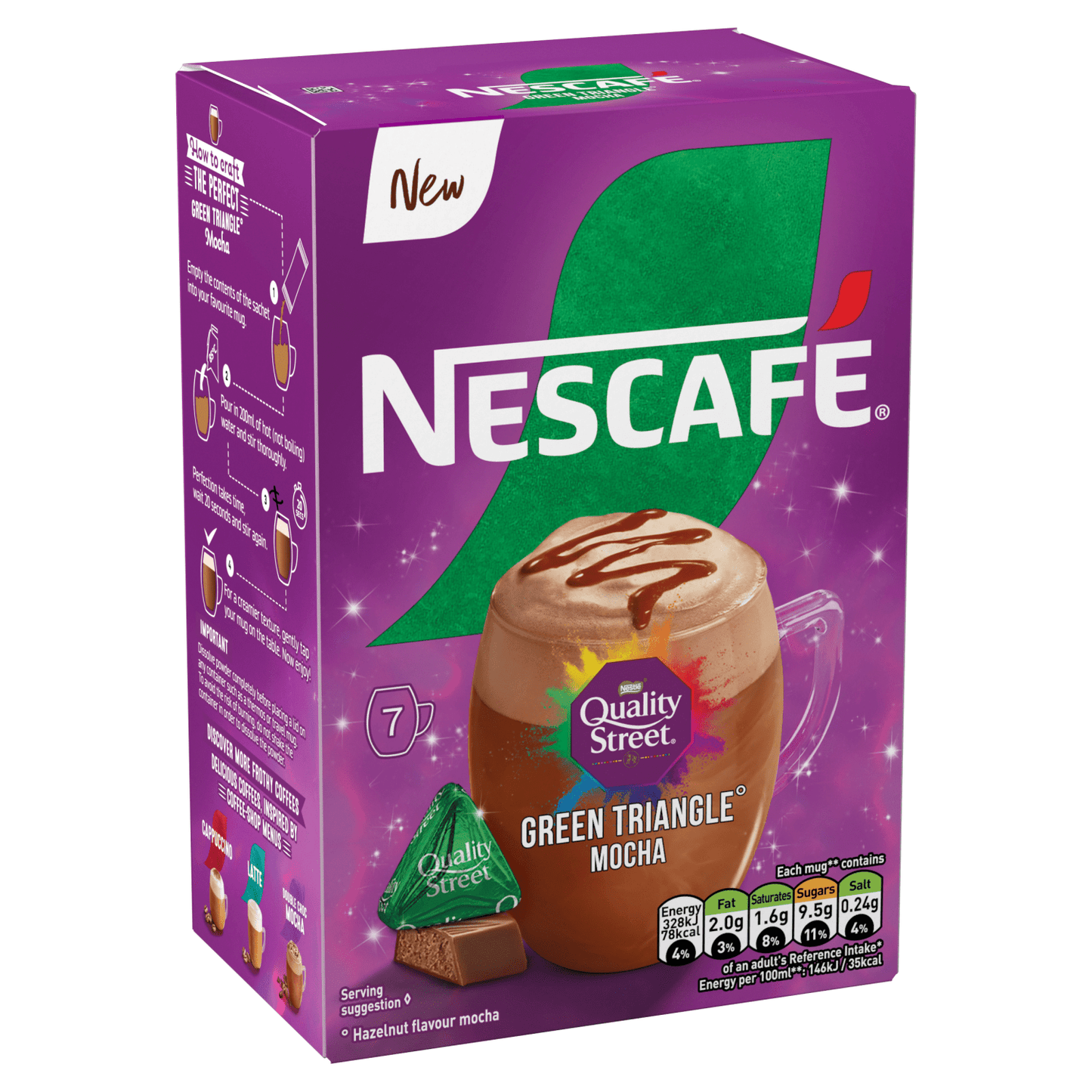 Nescafé Quality Street Green Triangle Hazelnut Flavour Mocha 7 x 19g (133g) - UK Food & Drink - 8445291157736