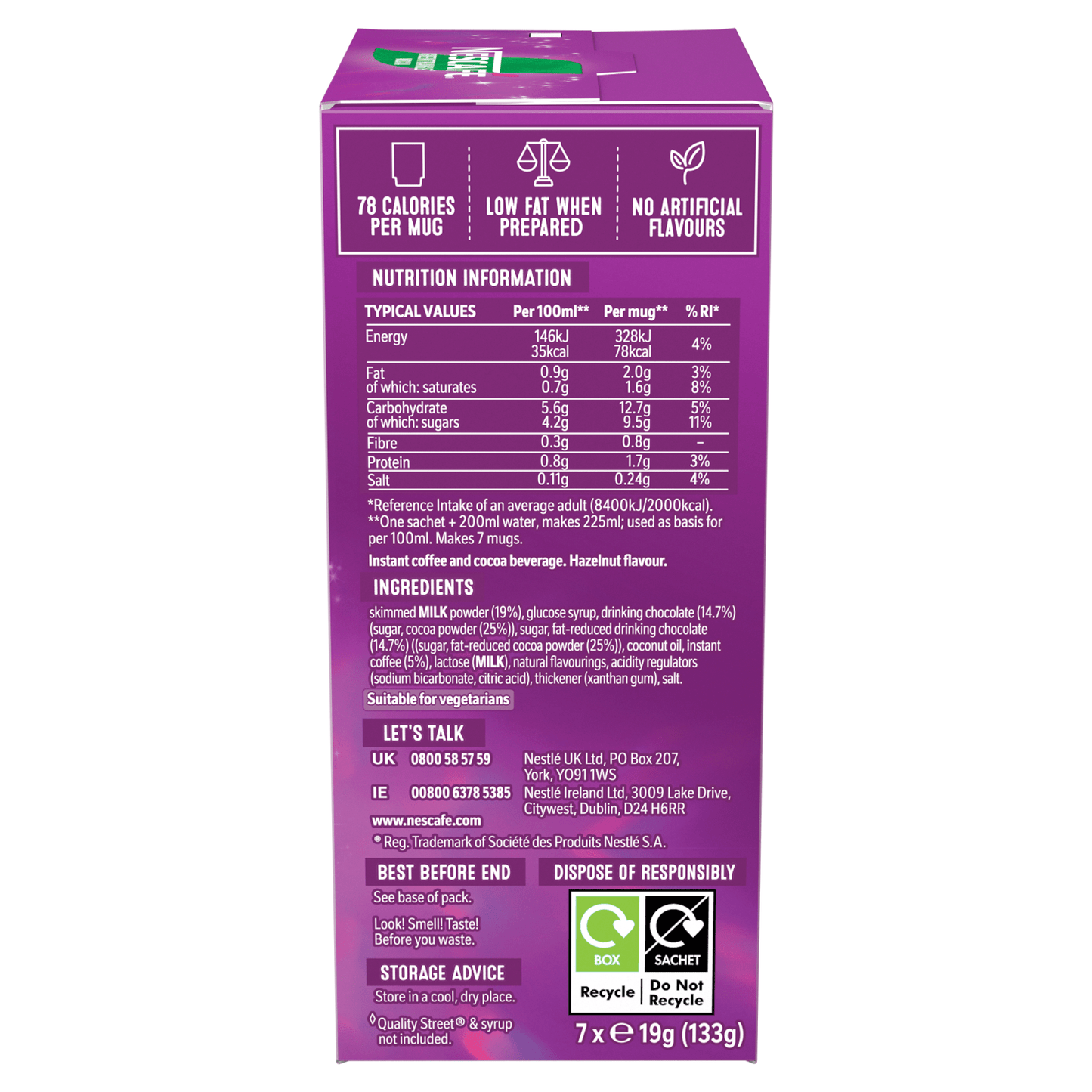 Nescafé Quality Street Green Triangle Hazelnut Flavour Mocha 7 x 19g (133g) - UK Food & Drink - 8445291157736