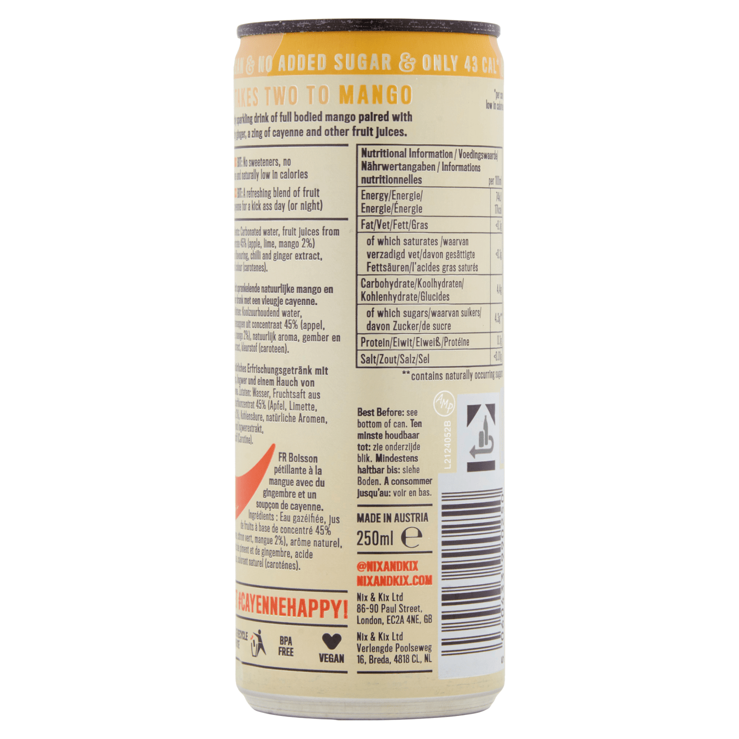 Nix&Kix Sparkling Mango Ginger 250ml - UK Food & Drink - 5060433990250