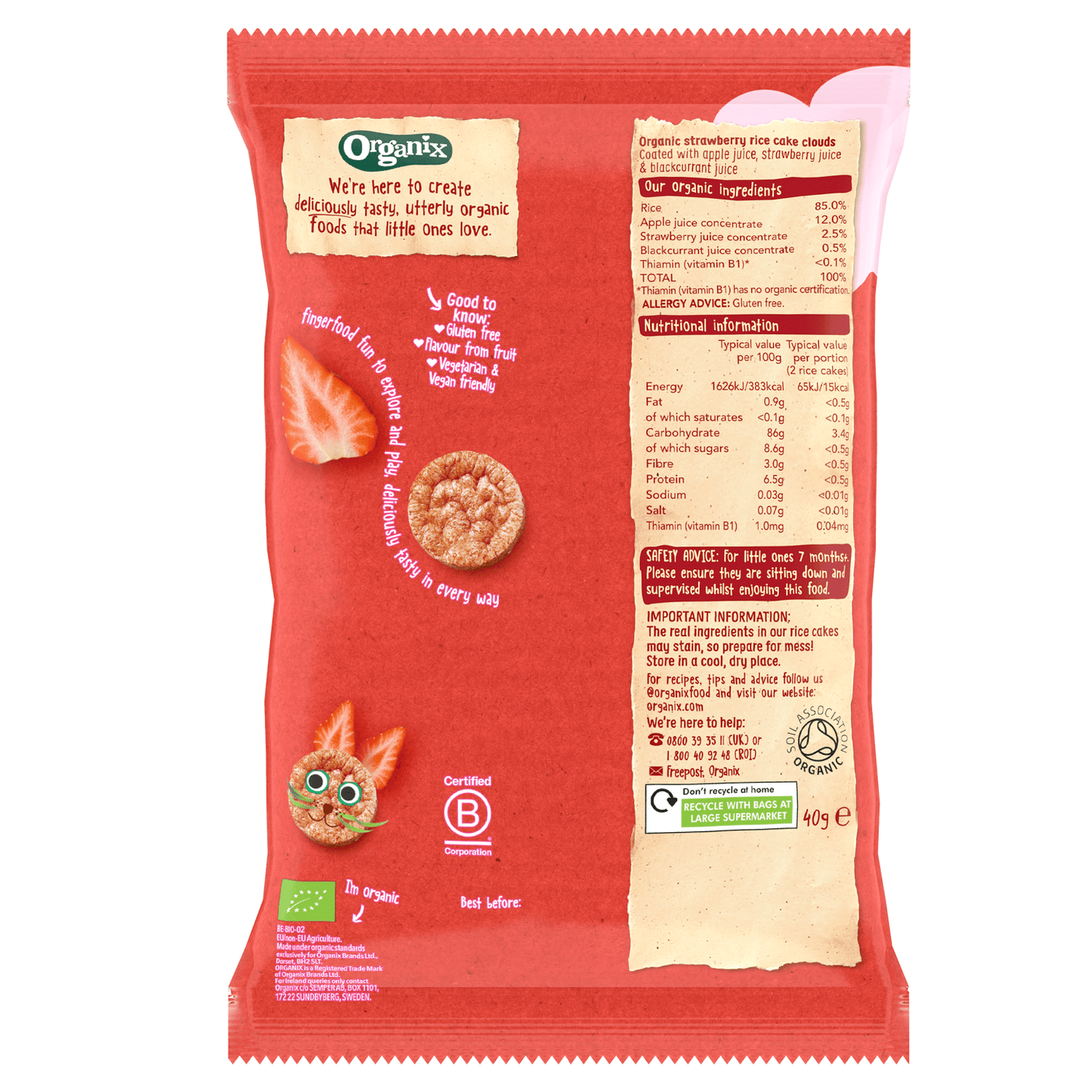 Organix Strawberry Rice Cake Clouds 7+ Months 40g - UK Food & Drink - 5024121805127