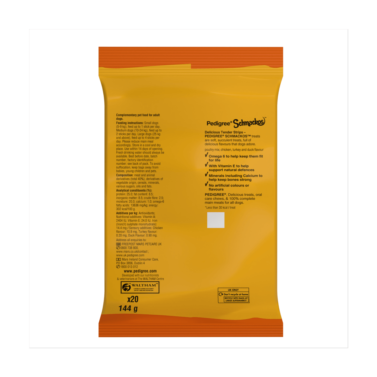 Pedigree Schmackos Adult Dog Treats Poultry Mix 20 Strips 144g - UK Food & Drink - 5010394003551