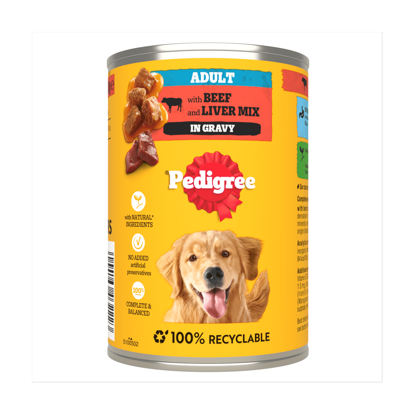 PEDIGREE® Adult Wet Dog Food Chunks in Gravy with Beef 400g Can - UK Food & Drink - 5000166032223