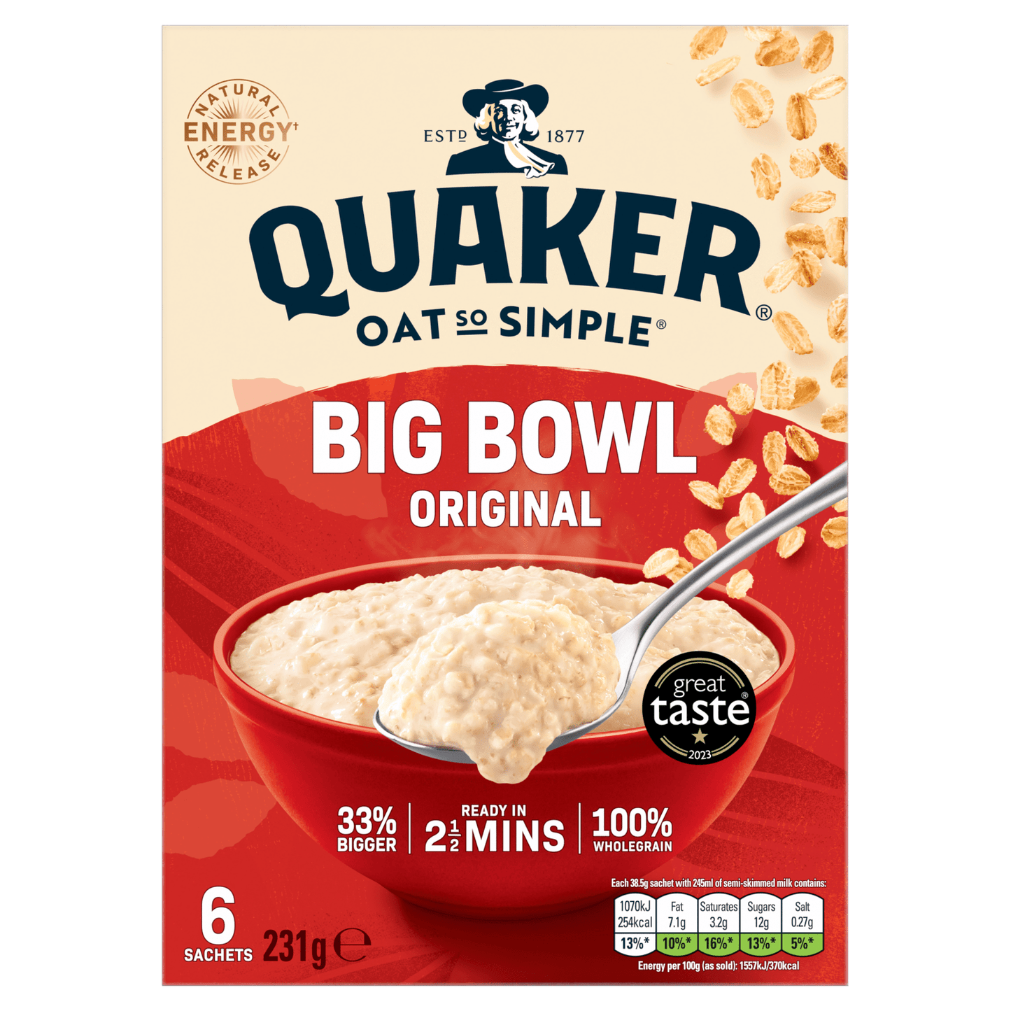 Quaker Oat So Simple Big Bowl Original Porridge Sachets 6x38.5g - UK Food & Drink - 5000108170846
