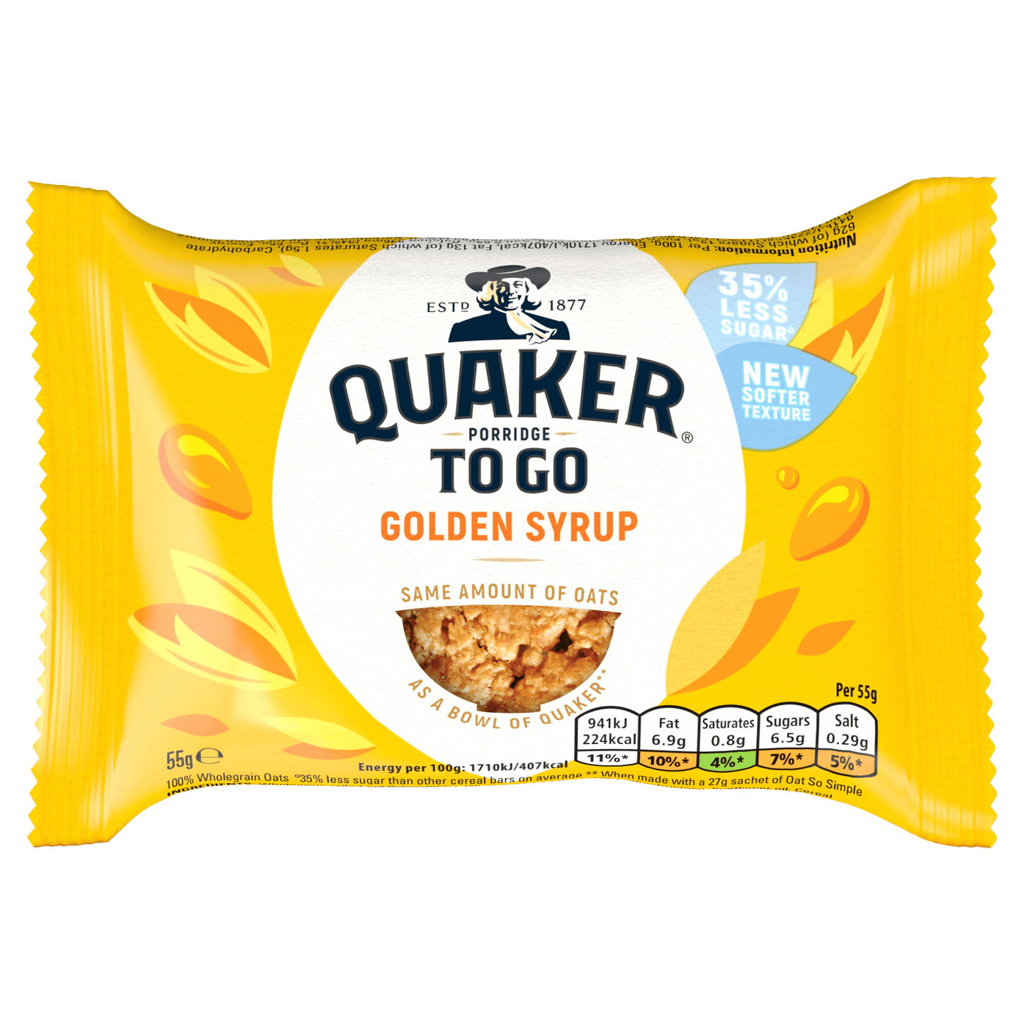 Quaker Porridge To Go Golden Syrup Breakfast Bar 55g - UK Food & Drink - 5000108763291