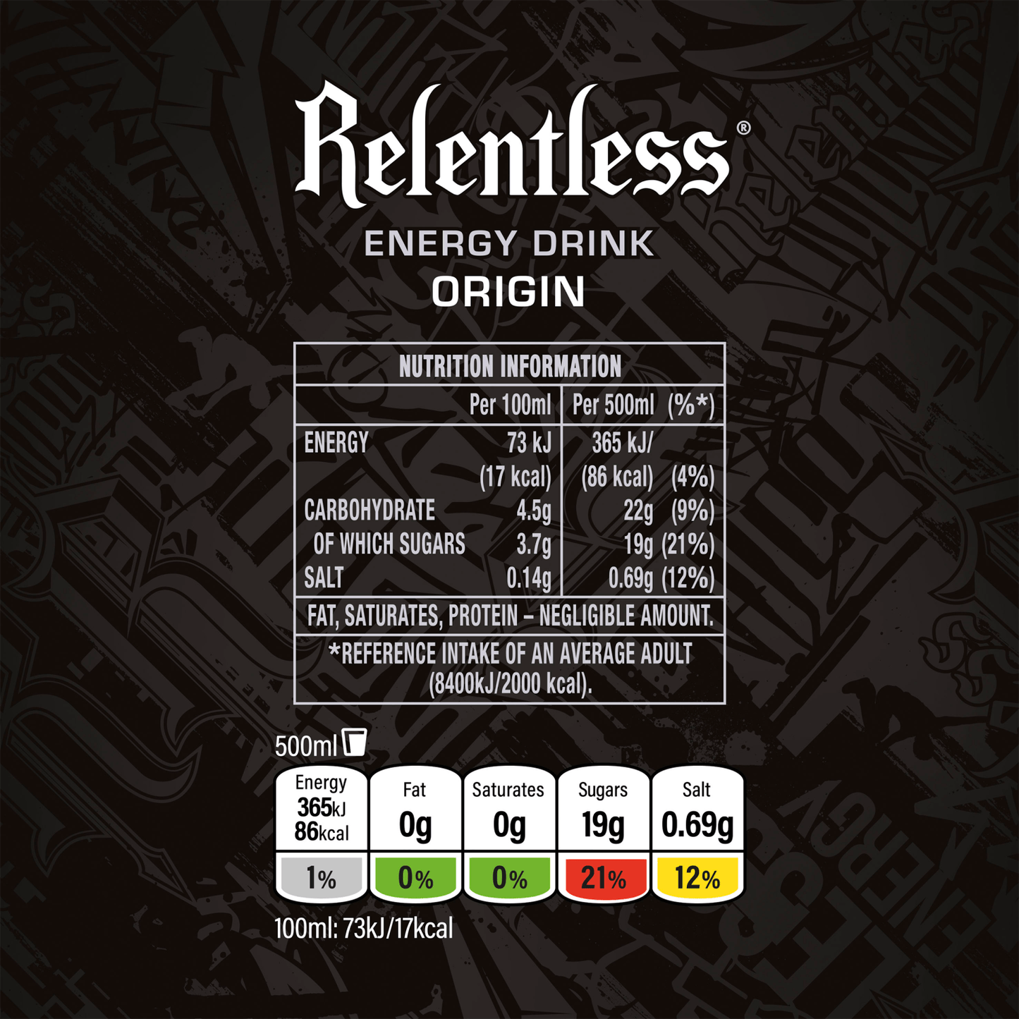 Relentless Origin Energy Drink 4 x 500ml - UK Food & Drink - 5060466510265