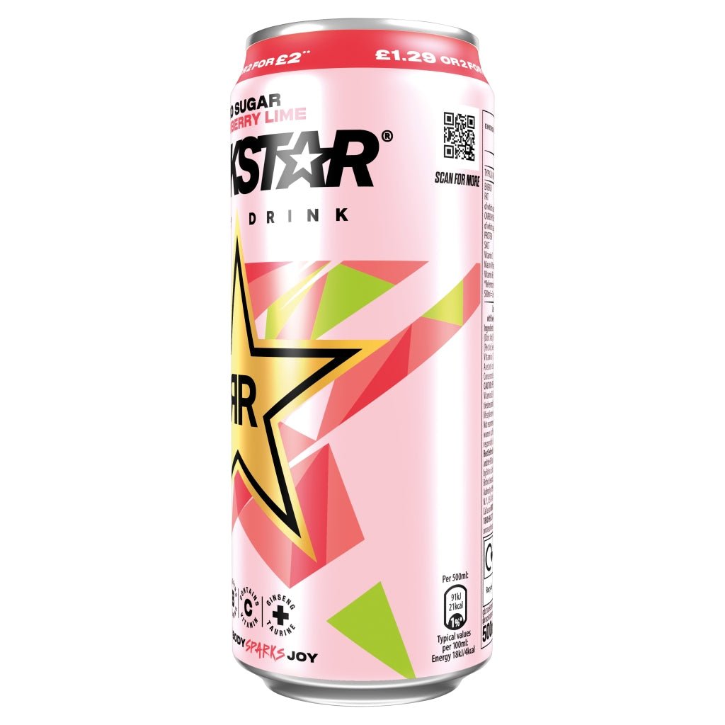 Rockstar Zero Sugar Strawberry Lime Energy Drink 500ml - UK Food & Drink - 4060800310200