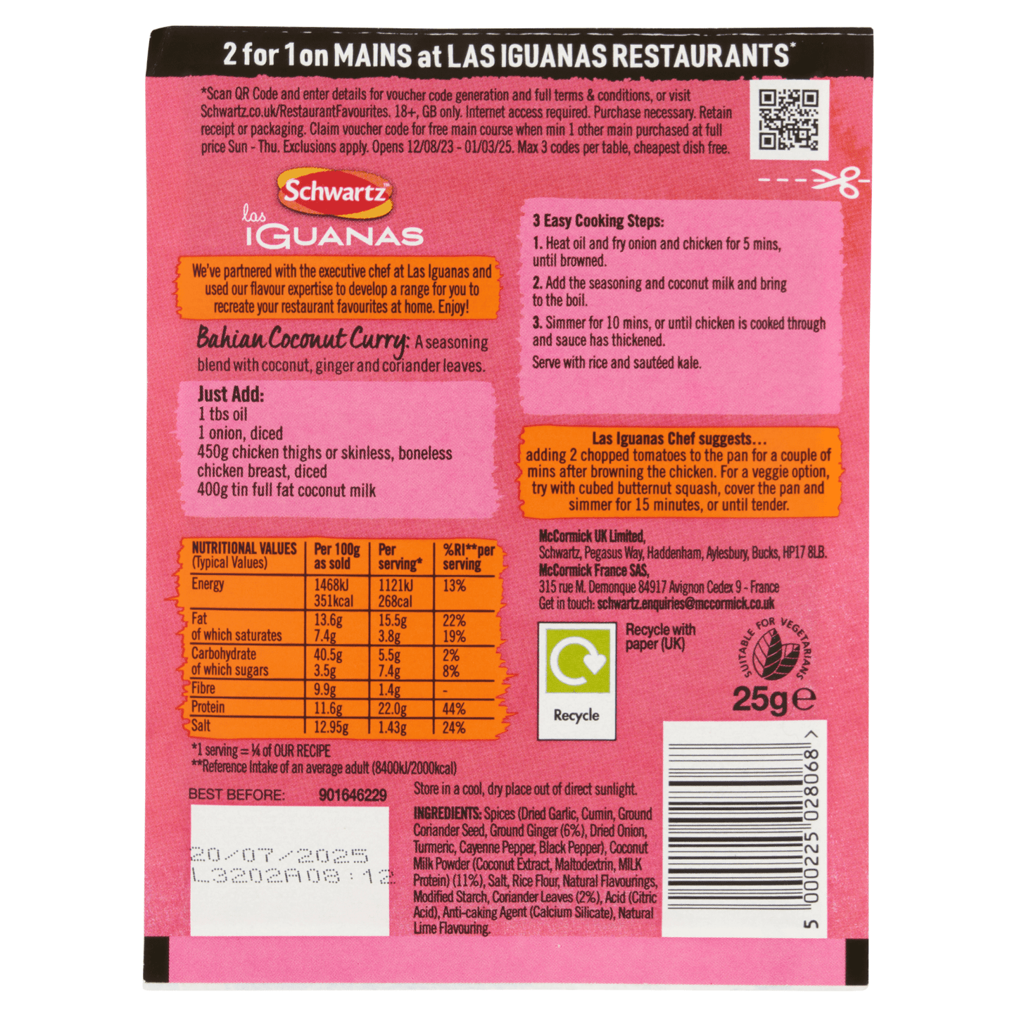 Schwartz Las Iguanas Bahian Coconut Curry 25g - UK Food & Drink - 5000225028068