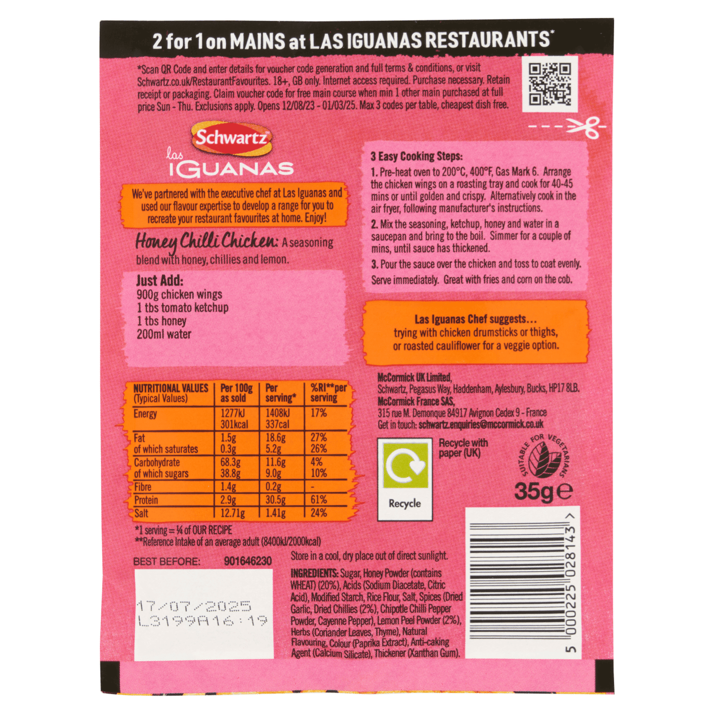 Schwartz Las Iguanas Honey Chilli Chicken 35g - UK Food & Drink - 5000225028143