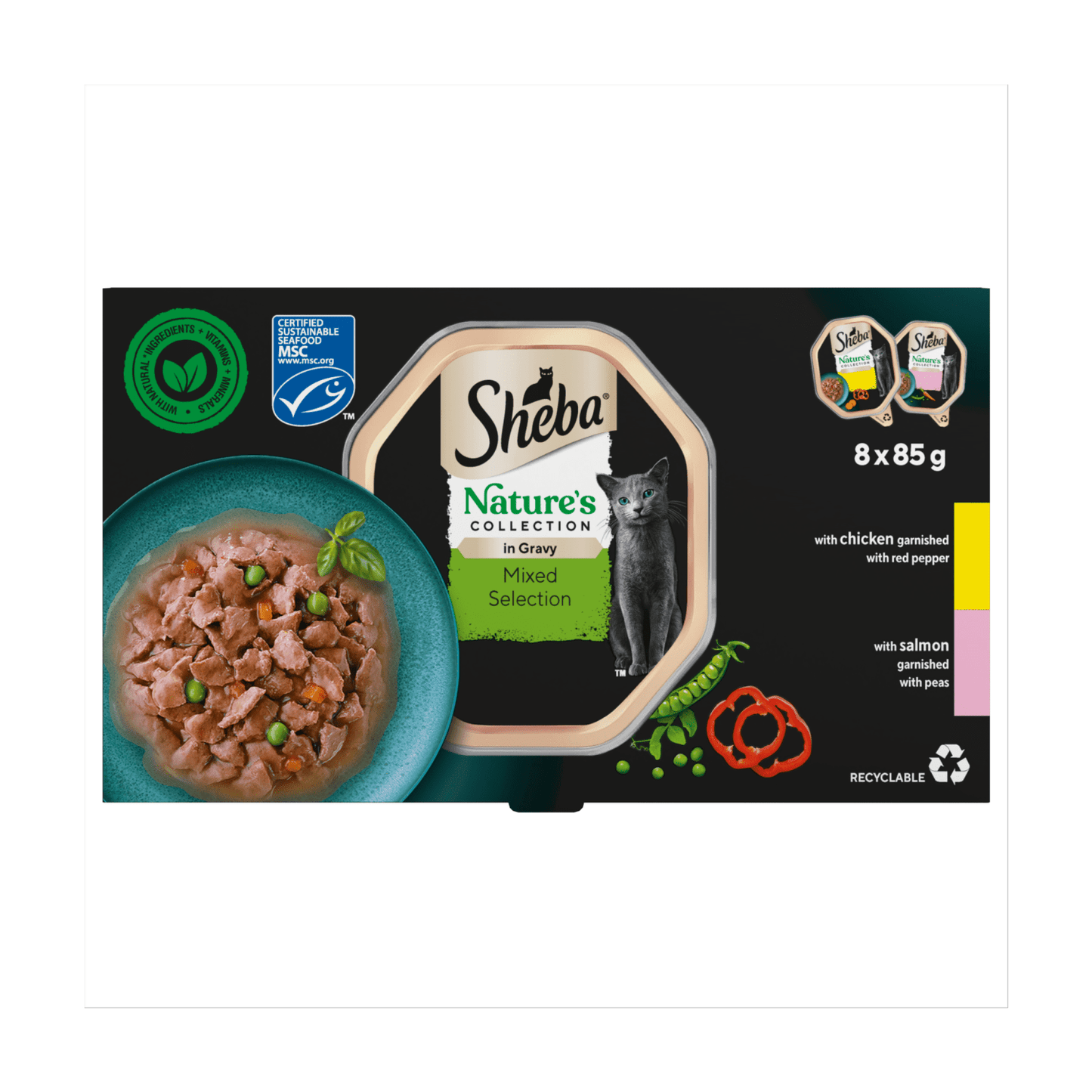 Sheba Nature's Collection Adult Cat Food Tray Mixed Selection in Gravy 8 x 85g - UK Food & Drink - 3065890149892