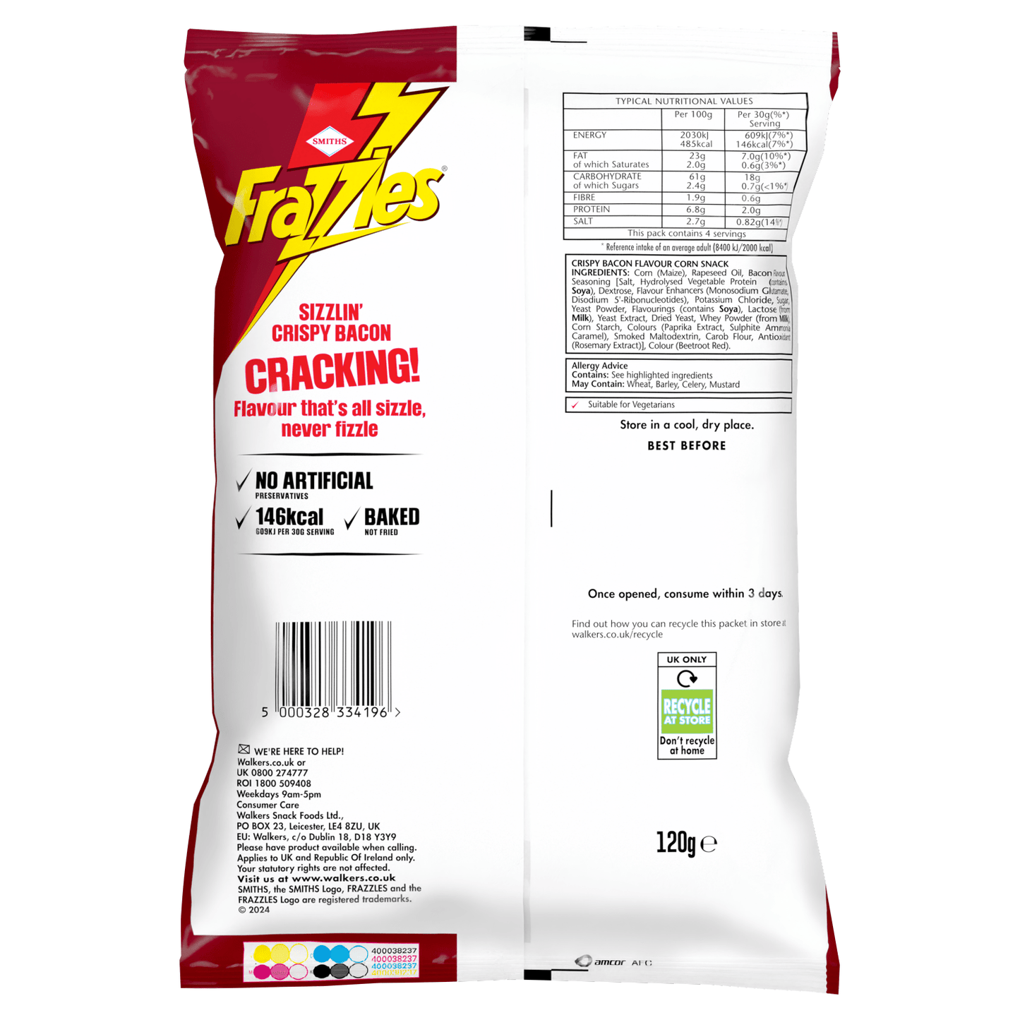 Smiths Frazzles Bacon Crisps Sharing Bag 120g - UK Food & Drink - 5000328334196