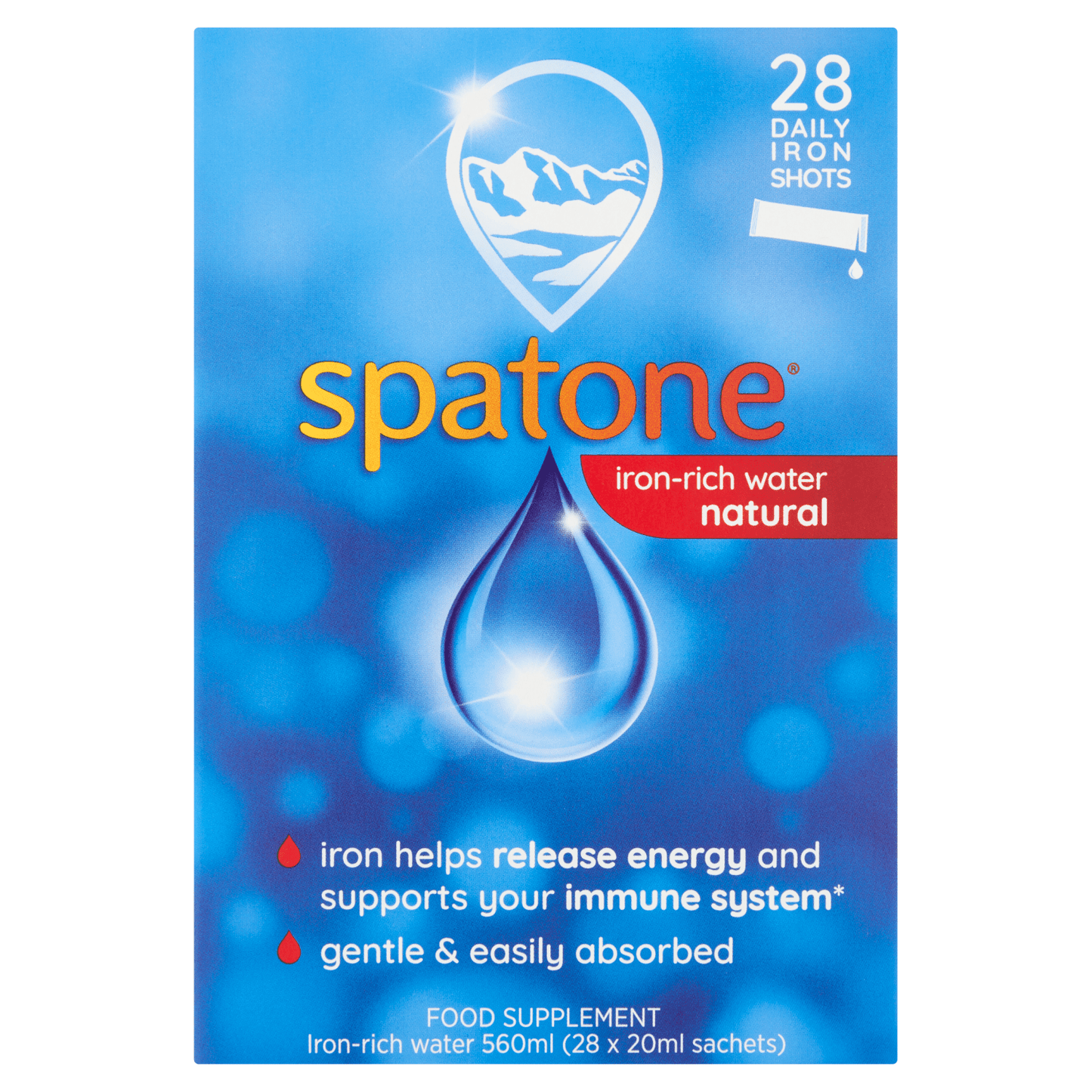 Spatone Iron - Rich Water Natural 28 x 20ml Sachets (560ml) - UK Food & Drink - 5000488105292