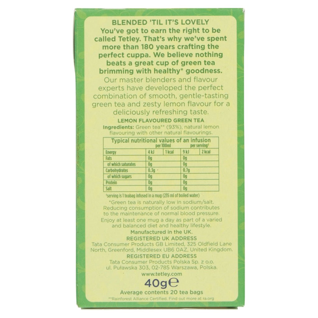 Tetley Green Tea Lemon 40g - UK Food & Drink - 5000208001415