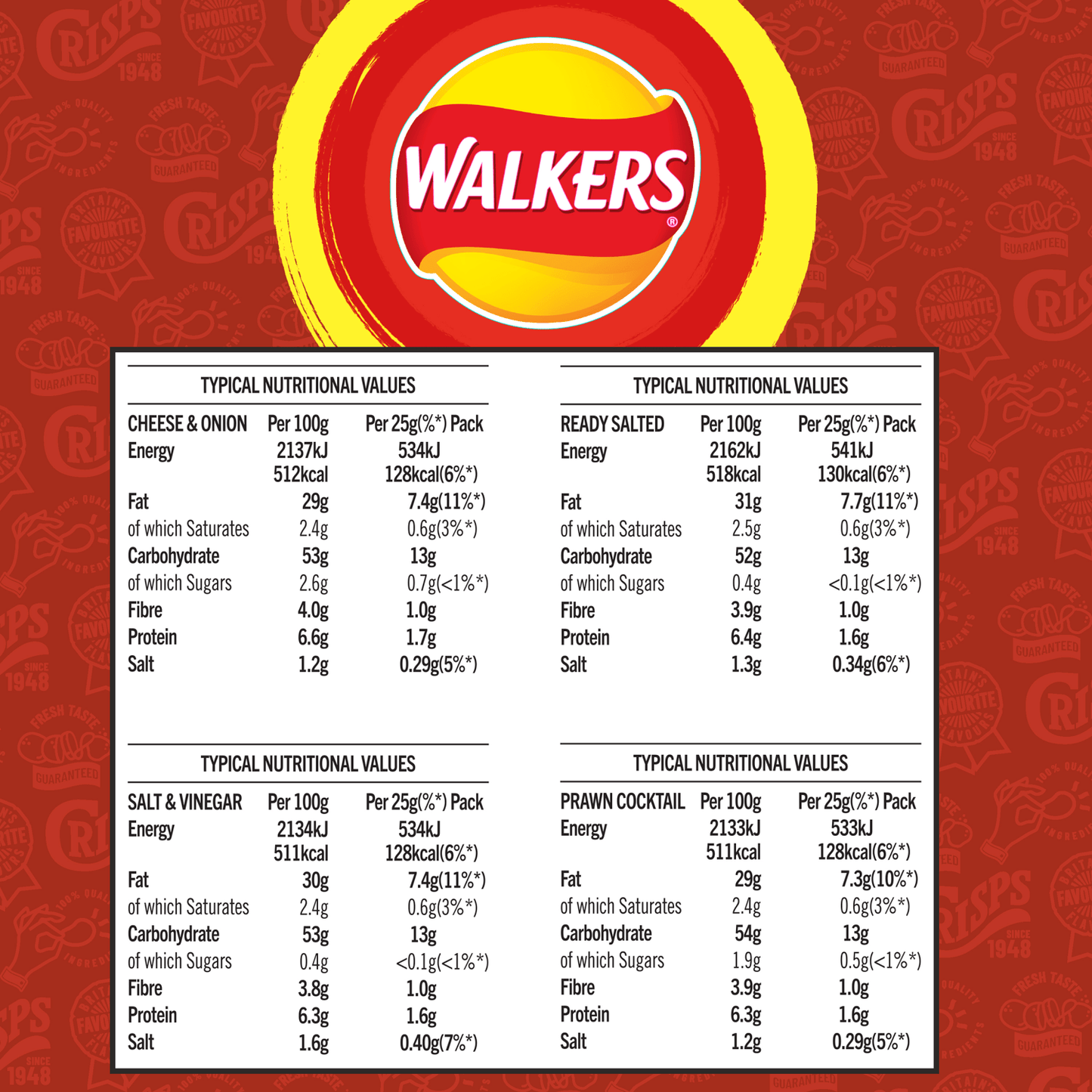 Walkers Classic Pack 20 x 25g - UK Food & Drink - 5000328020006