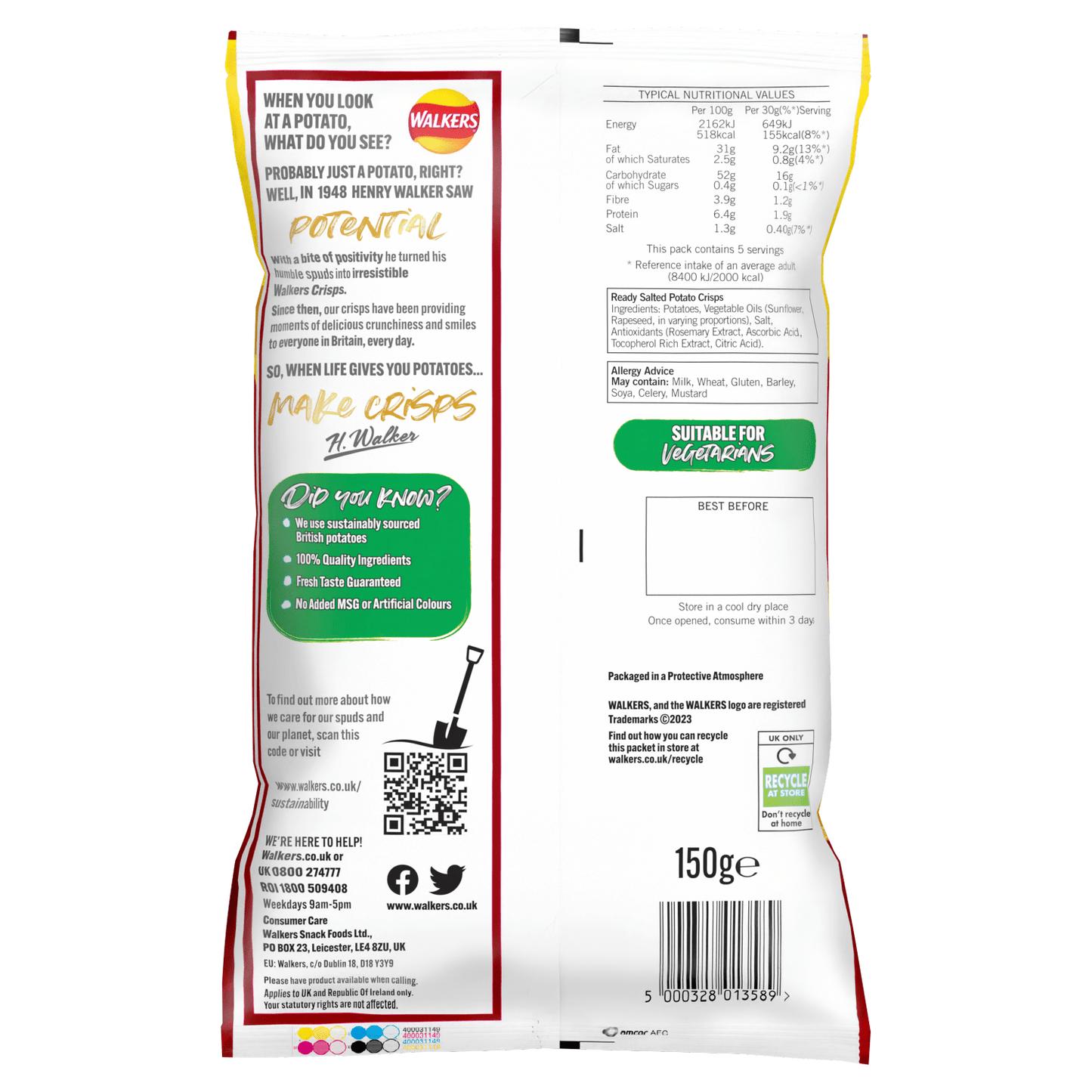 Walkers Ready Salted Sharing Crisps 150g - UK Food & Drink - 5000328013589