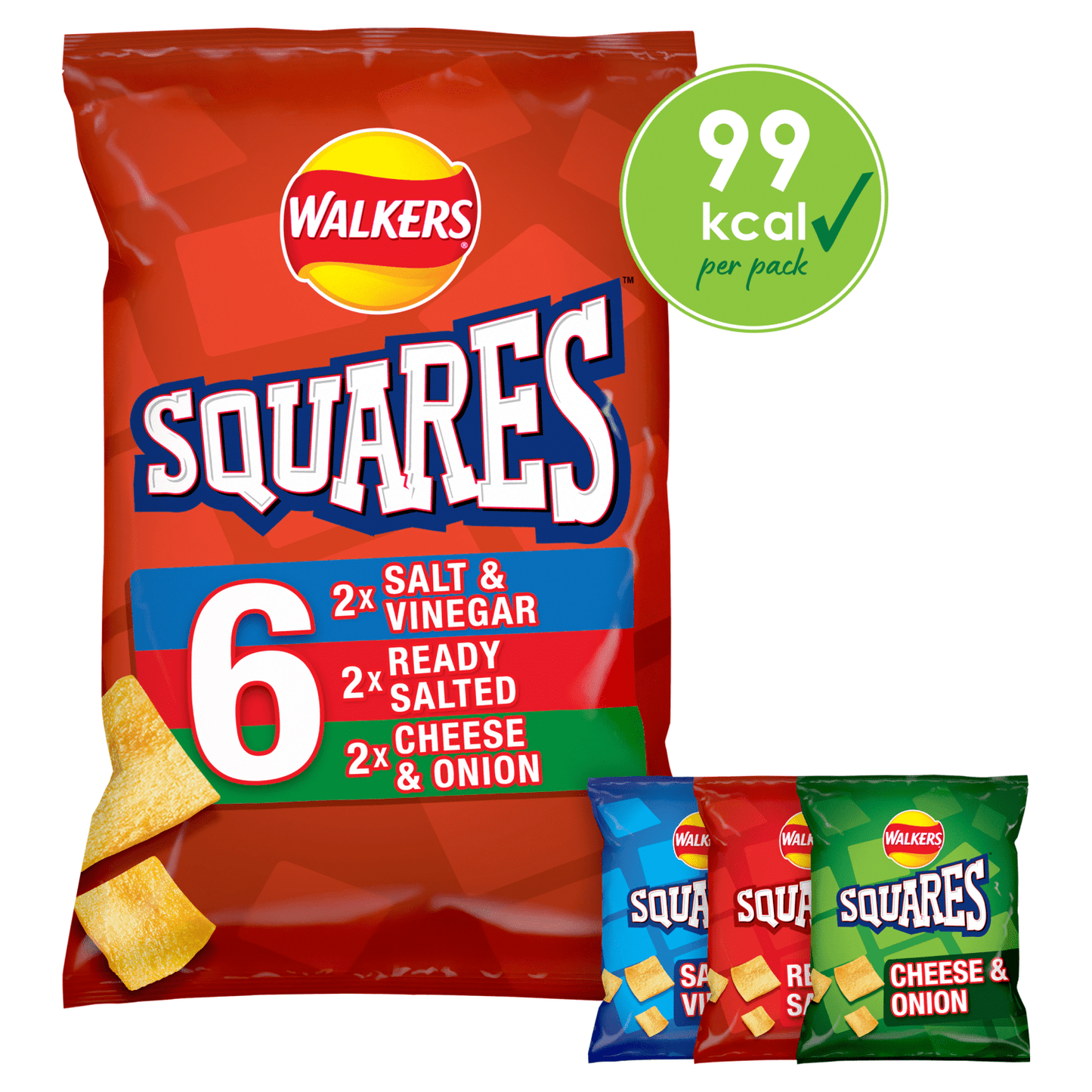 Walkers Squares Flavour Potato Snacks 6 x 22g - UK Food & Drink - 5000328839400