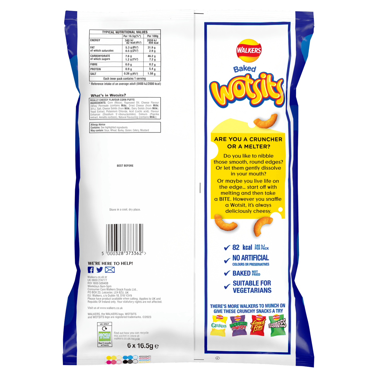Walkers Wotsits Really Cheesy Multipack Snacks Crisps 6x16.5g - UK Food & Drink - 5000328373362