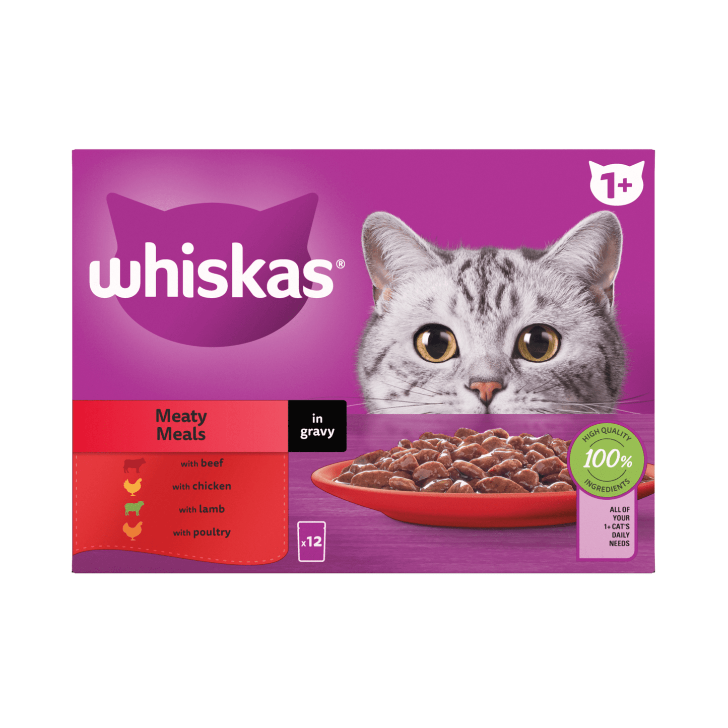 Whiskas 1+ Meaty Meals in Gravy 12 x 85g (1.02kg) - UK Food & Drink - 5000166157377