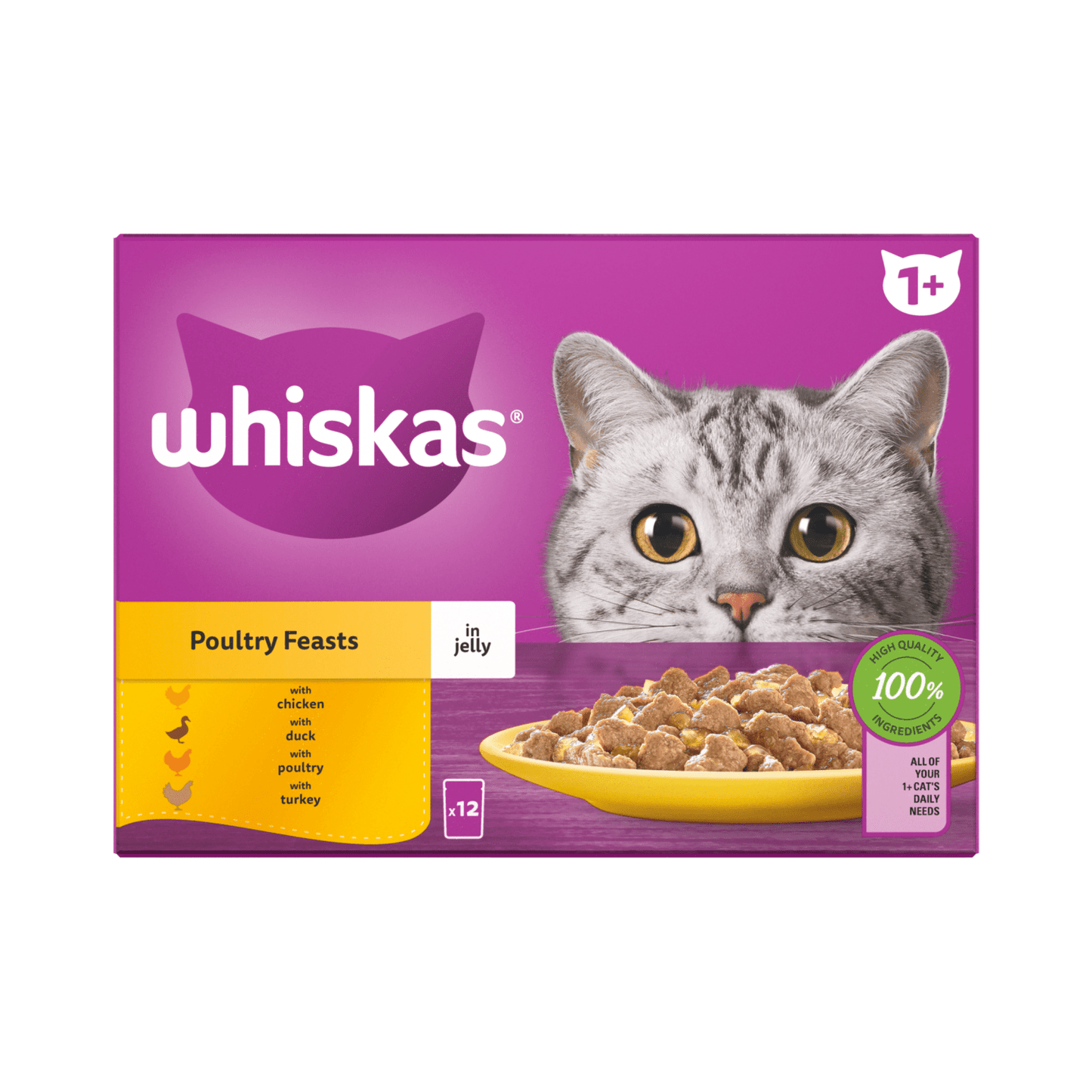 Whiskas 1+ Poultry Feasts Adult Wet Cat Food Pouches in Jelly 12 x 85g - UK Food & Drink - 5900951303135