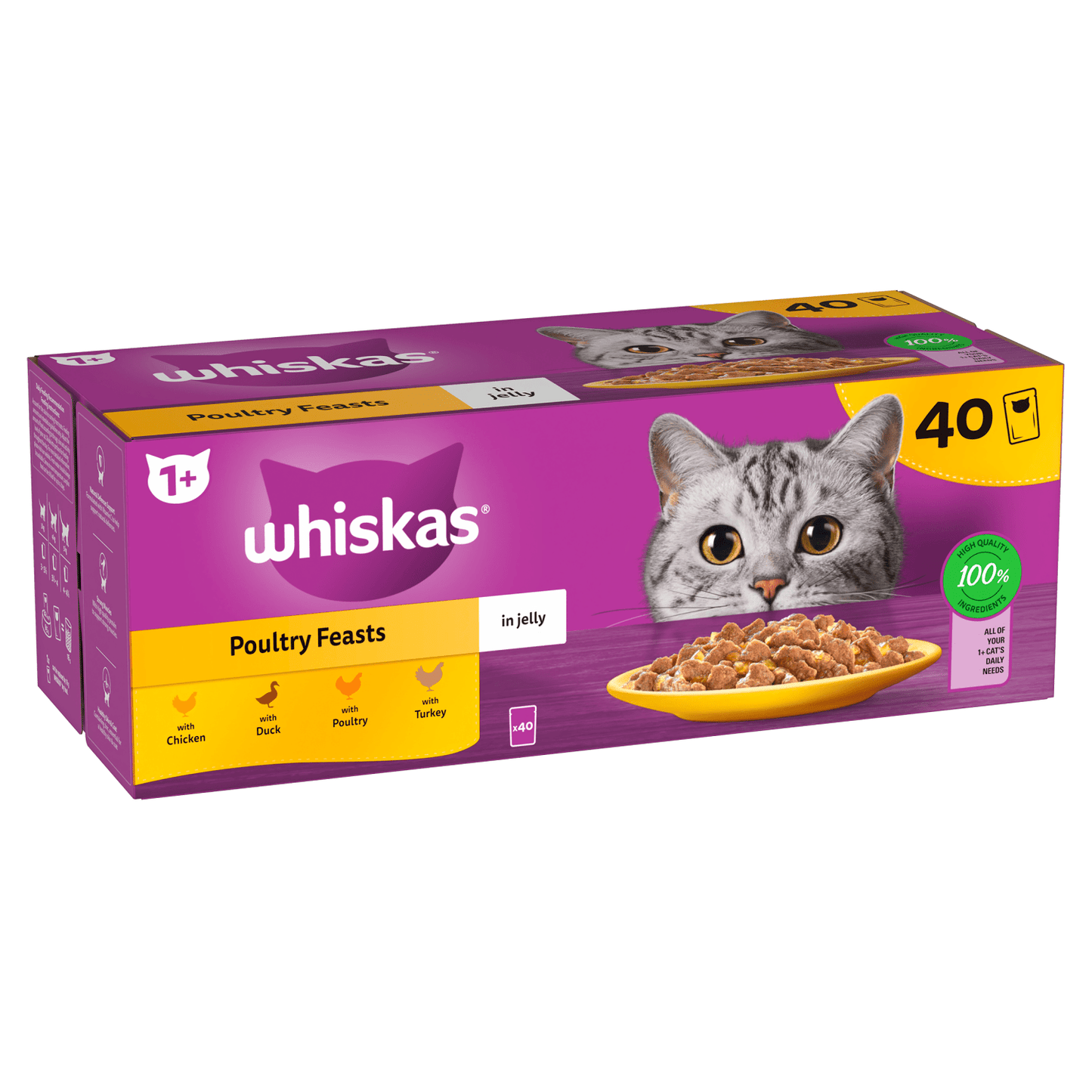 Whiskas 1+ Poultry Feasts Adult Wet Cat Food Pouches in Jelly 40 x 85g - UK Food & Drink - 3065890155046
