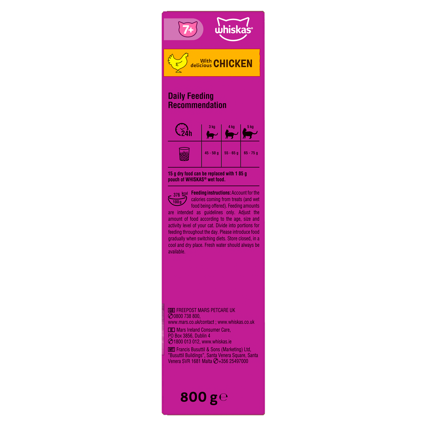 Whiskas 7+ Chicken Adult Dry Cat Food 800g - UK Food & Drink - 5900951305573