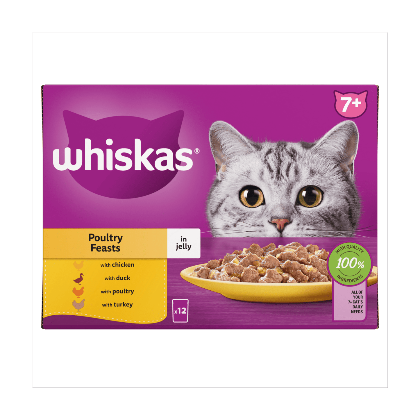 Whiskas 7+ Poultry Feasts in Jelly 12 x 85g (1.02kg) - UK Food & Drink - 5000166157438
