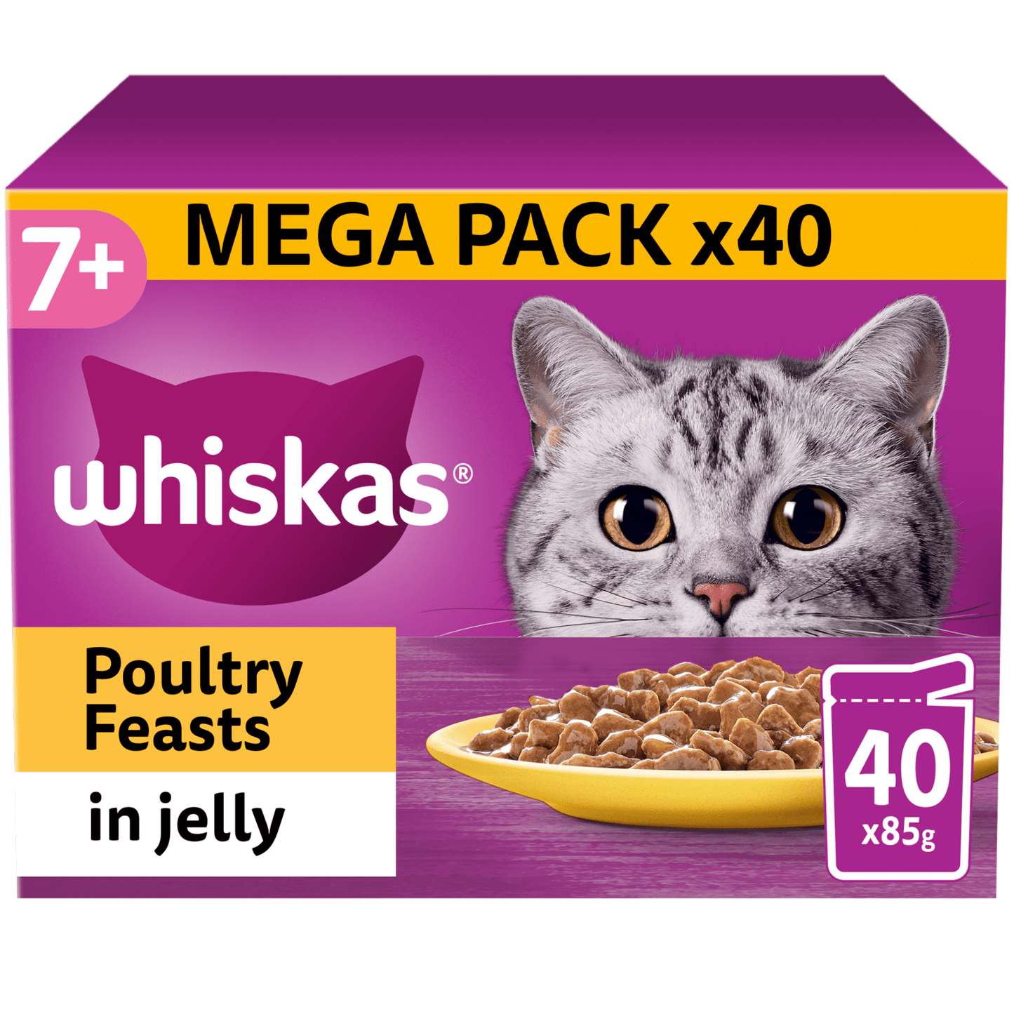 Whiskas 7+ Poultry Feasts Senior Wet Cat Food Pouches in Jelly 40 x 85g - UK Food & Drink - 5000166157445