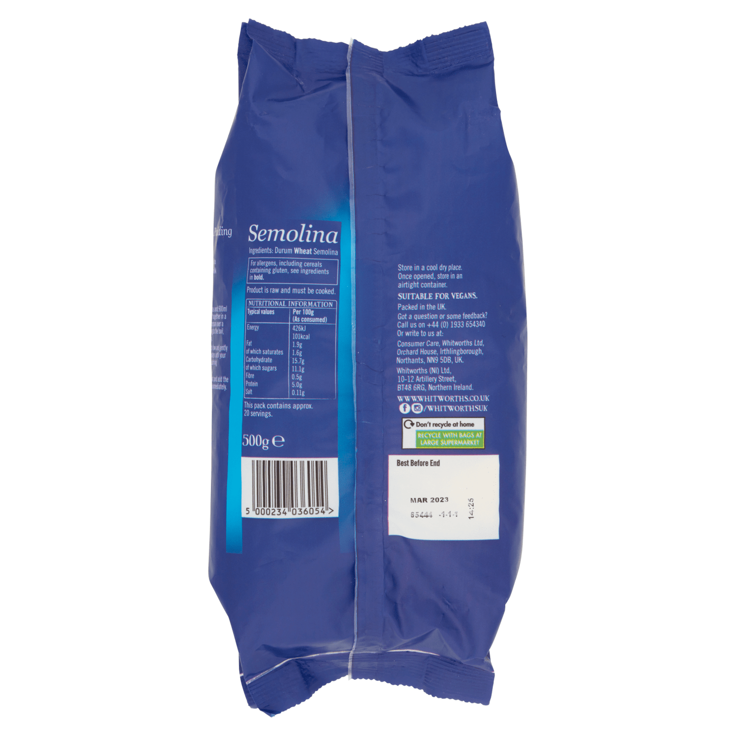 Whitworths Semolina 500g - UK Food & Drink - 5000234036054