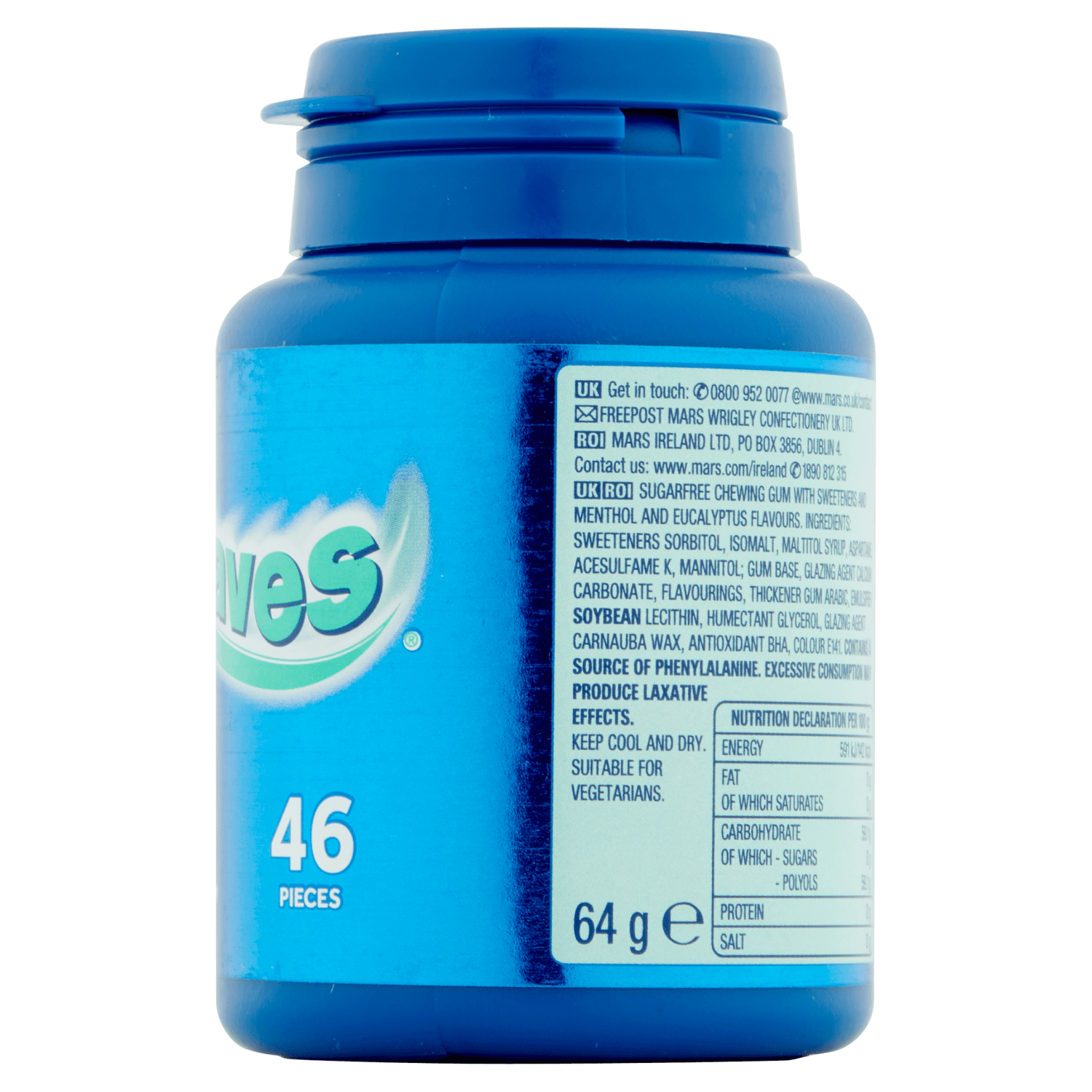 Airwaves Menthol & Eucalyptus Sugarfree Chewing Gum Bottle 46 Pieces 64g - UK Food & Drink - 4009900426039