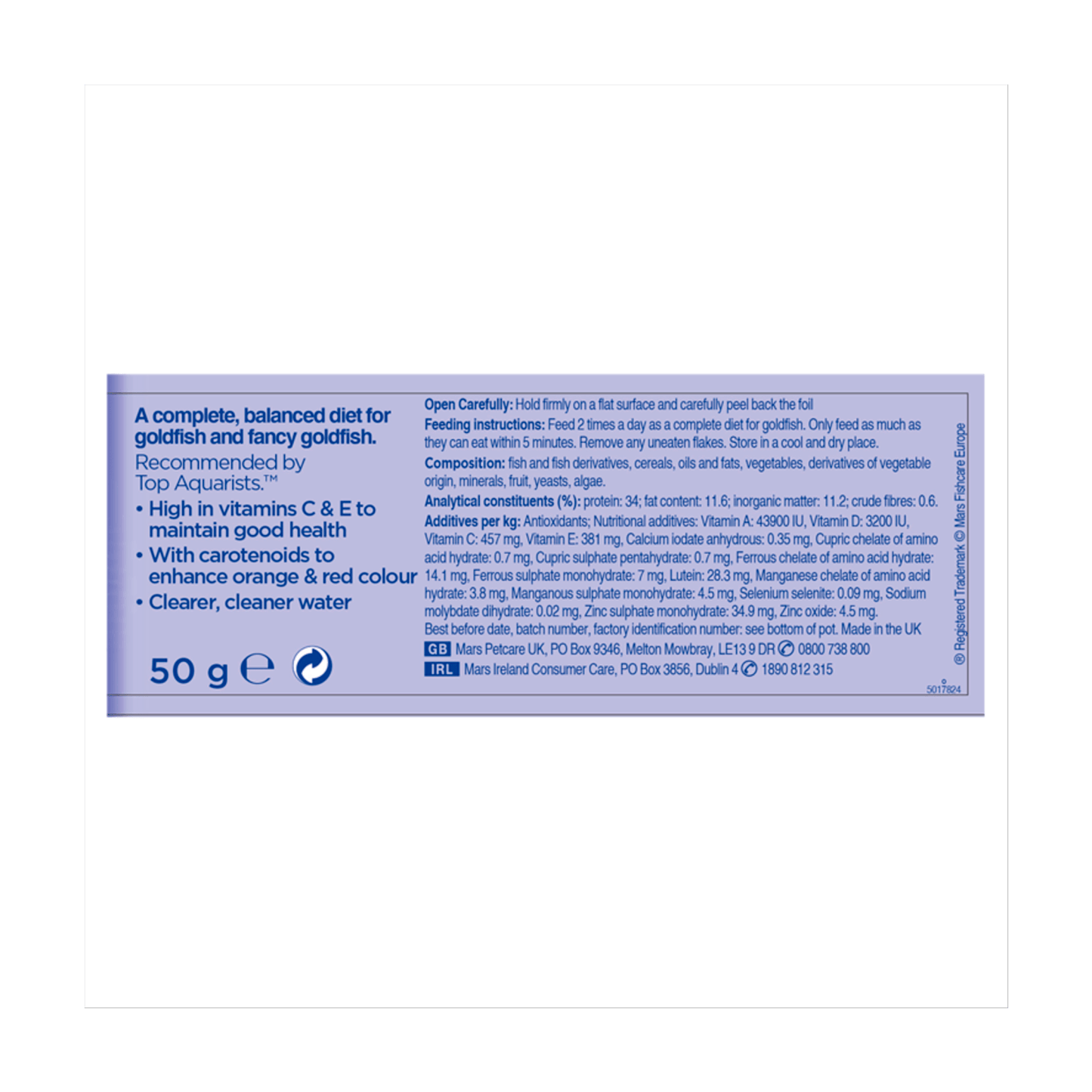 Aquarian Goldfish Food Flakes 50g - UK Food & Drink - 5010394996716
