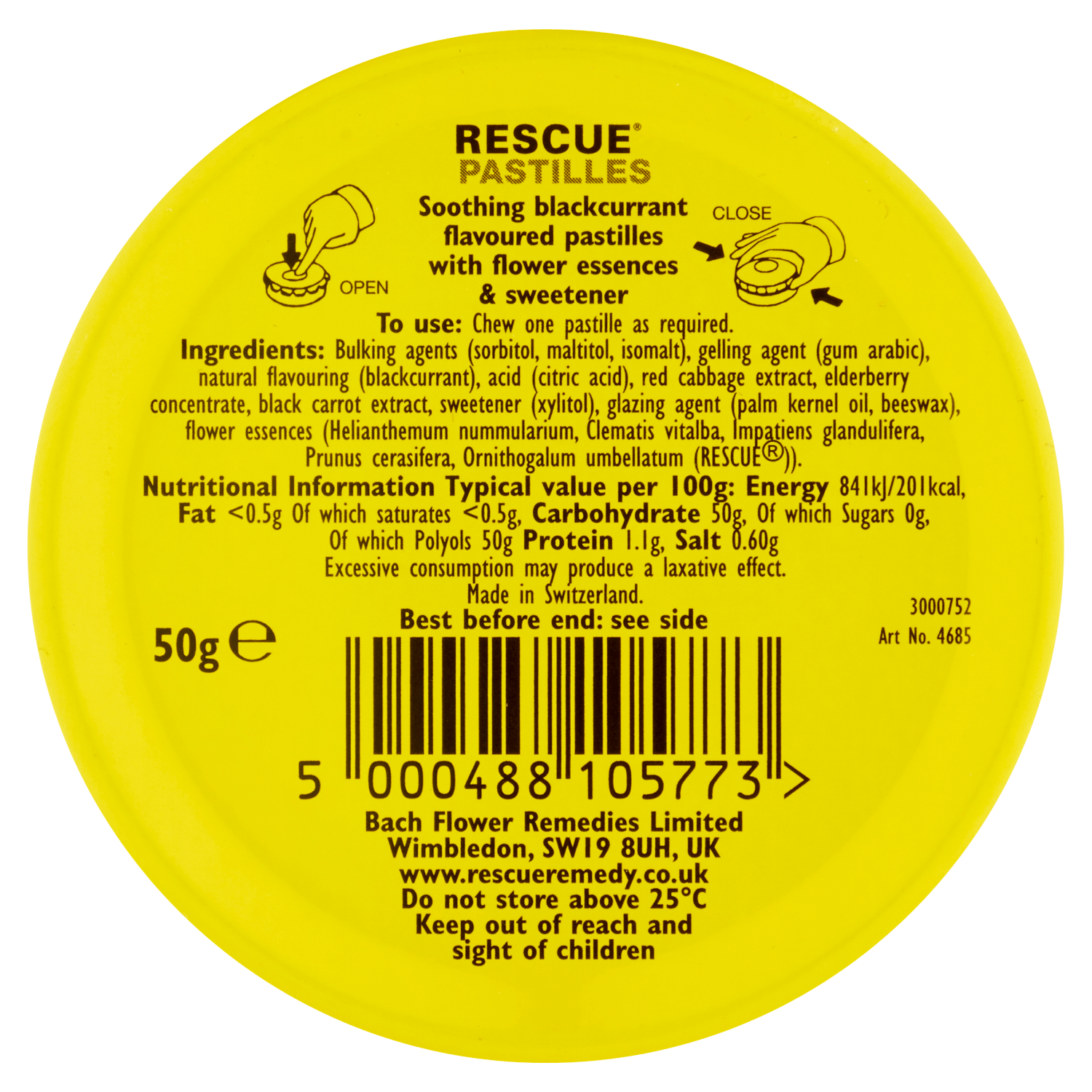 Bach Rescue Soothing Pastilles Blackcurrant Flavour 50g - UK Food & Drink - 5000488105773