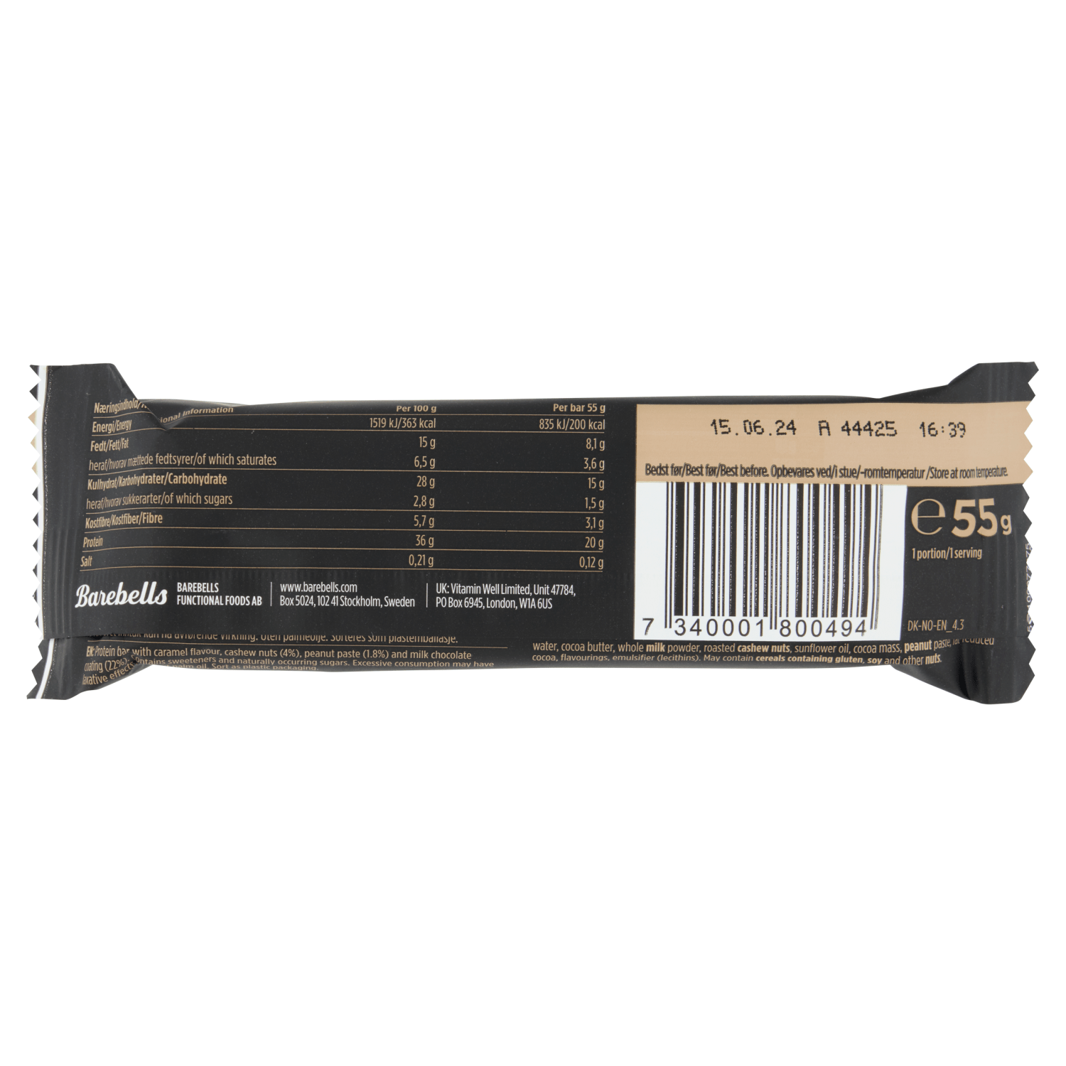 Barebells Protein Bar Caramel Cashew 55g - UK Food & Drink - 7340001800494