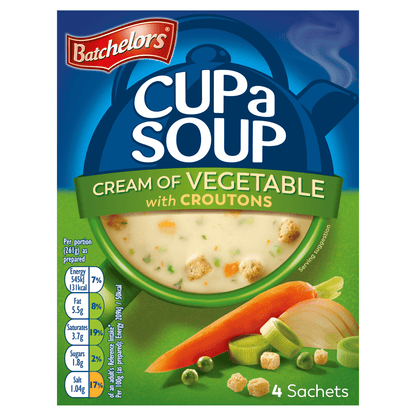 Batchelors Cup a Soup Cream of Vegetable with Croutons 4 Sachets 122g - UK Food & Drink - 5000175409078