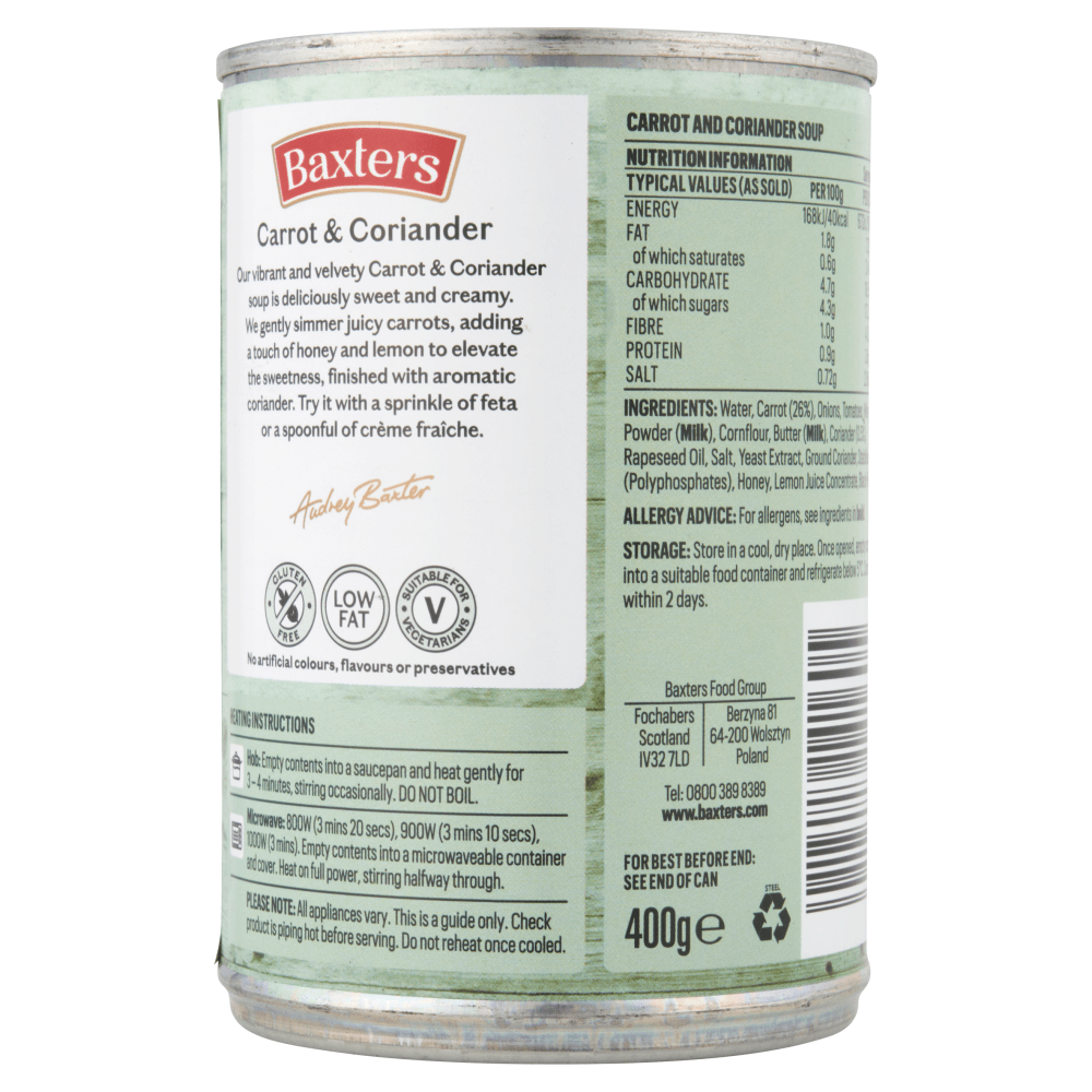 Baxters Vegetarian Carrot & Coriander 400g - UK Food & Drink - 5012427141605