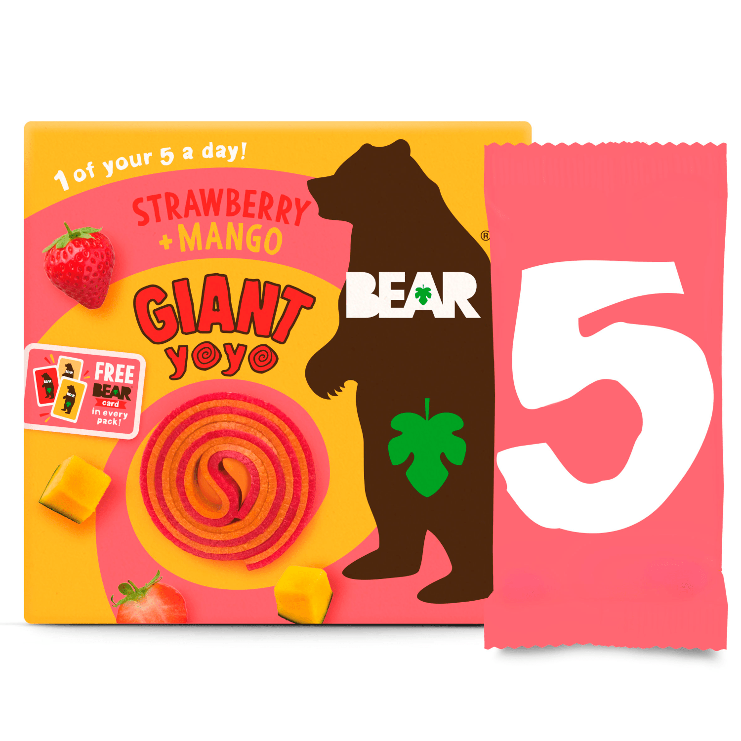 Bear Real Fruit Giant Yoyo Strawberry & Mango 5 x 20g - UK Food & Drink - 5060139435277