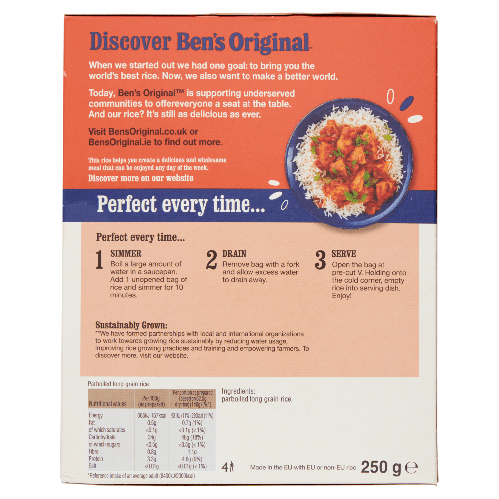 Ben's Original Boil - In - Bag Long Grain Rice 250g - UK Food & Drink - 5410673003706