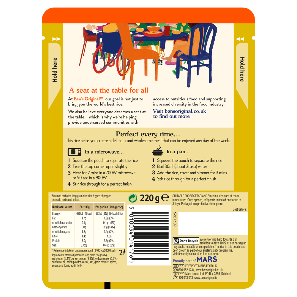 Ben's Original Mixed Pepper Microwave Rice 220g - UK Food & Drink - 5010034014176