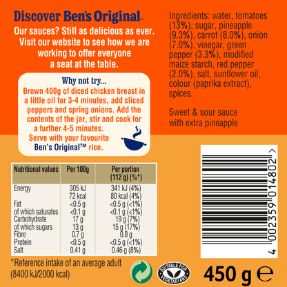 Ben's Original Sweet & Sour Extra Pineapple Sauce 450g - UK Food & Drink - 4002359014802
