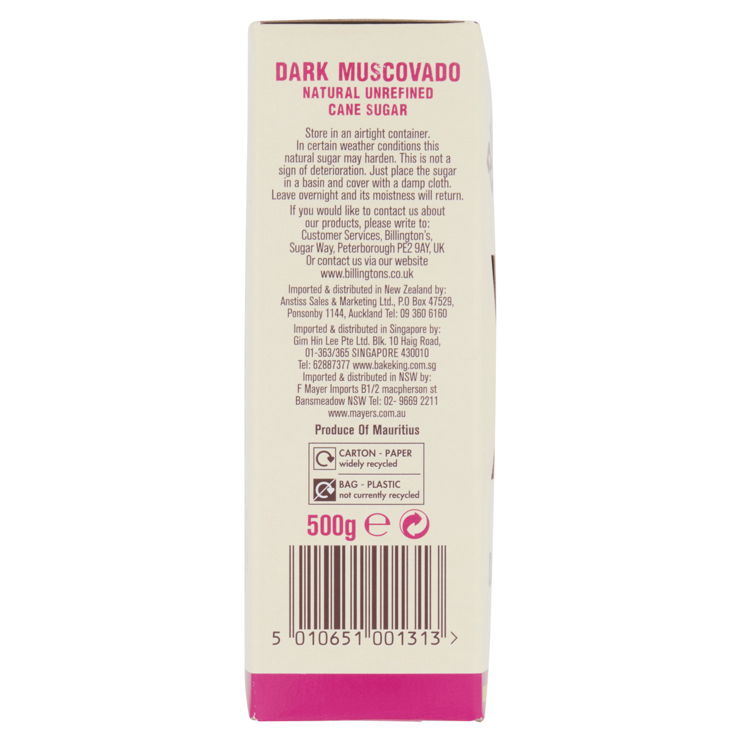 Billington's Dark Muscovado Natural Unrefined Cane Sugar 500g - UK Food & Drink - 5010651001313