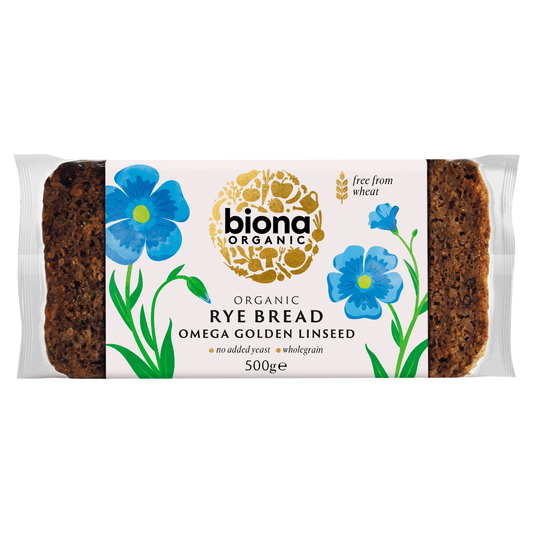 Biona Organic Rye Bread Omega Golden Linseed 500g - UK Food & Drink - 5032722303607