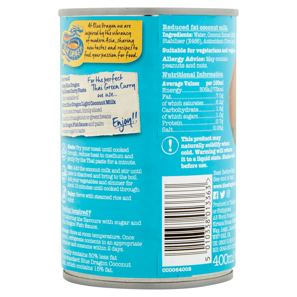 Blue Dragon Light Coconut Milk 400ml - UK Food & Drink - 5010338013363
