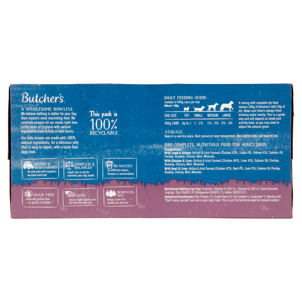 Butcher's Recipes in Jelly Wet Dog Food Tins 6 x 400g - UK Food & Drink - 5011792002818