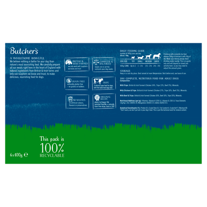 Butcher's Tripe Loaf Recipes Wet Dog Food Tins 6 x 400g - UK Food & Drink - 5011792002795
