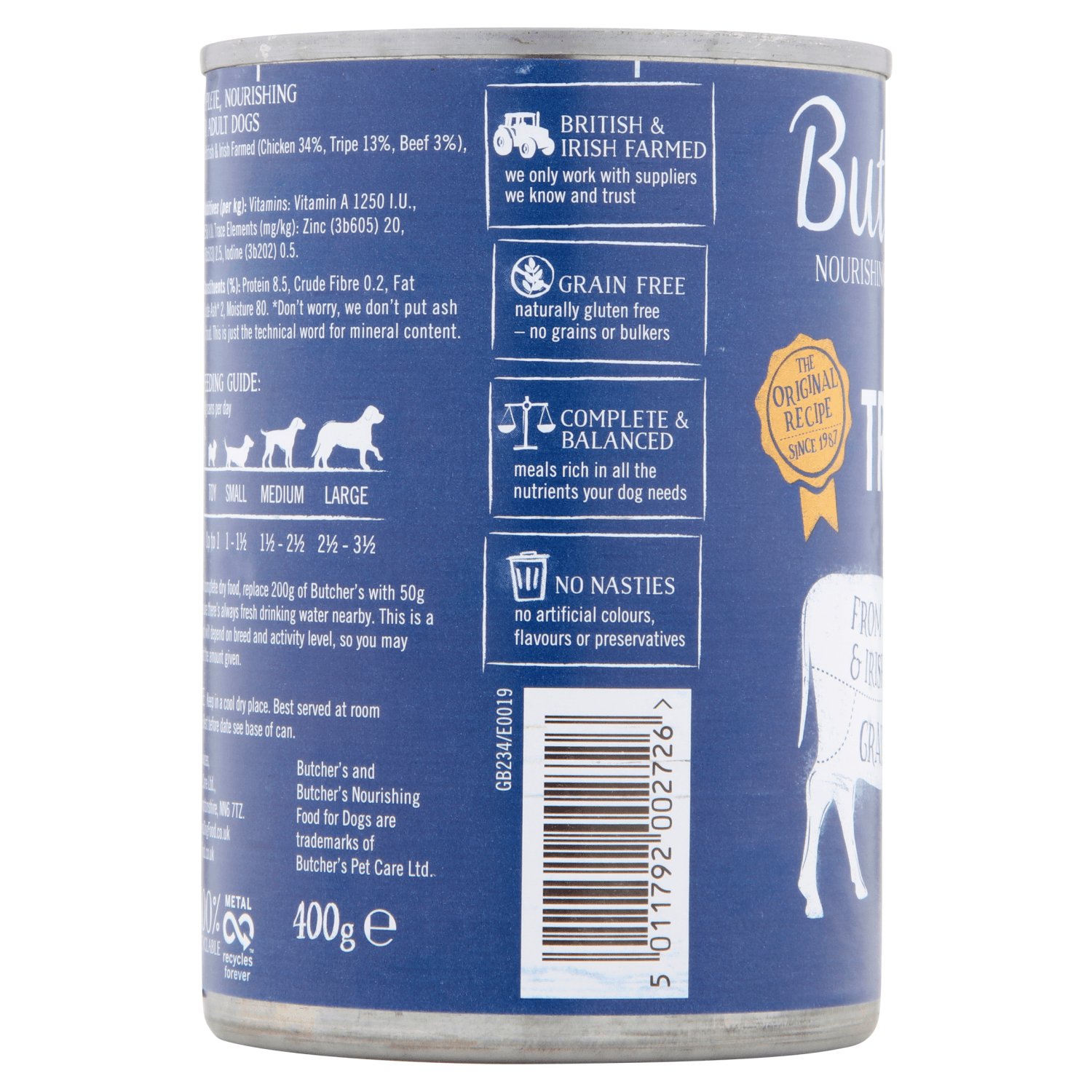 Butcher's Tripe Wet Dog Food Tin 400g - UK Food & Drink - 5011792002726