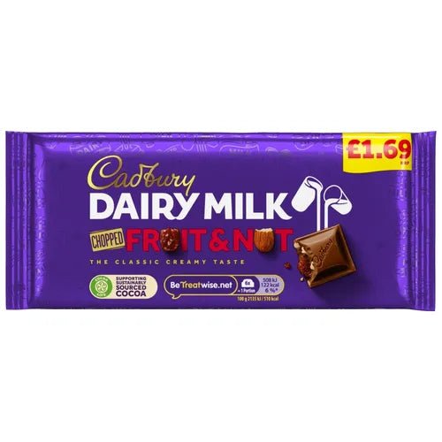 Cadbury Dairy Milk Fruit And Nut Chocolate 95 Gr - UK Food & Drink - 7622202278754