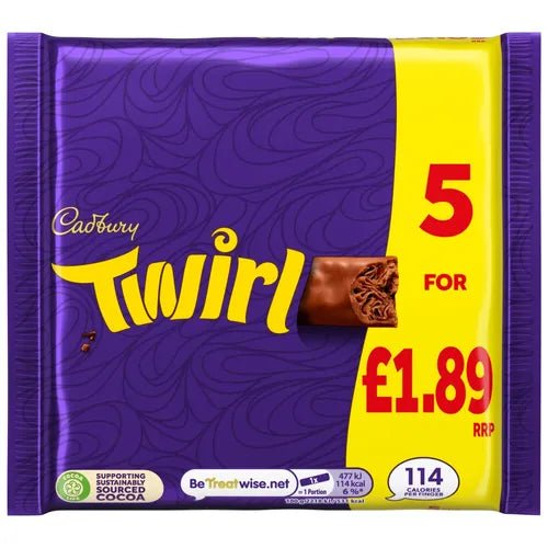 Cadbury Twirl 5 Pack Pm 1.89 107.5G - UK Food & Drink - 7622202276514